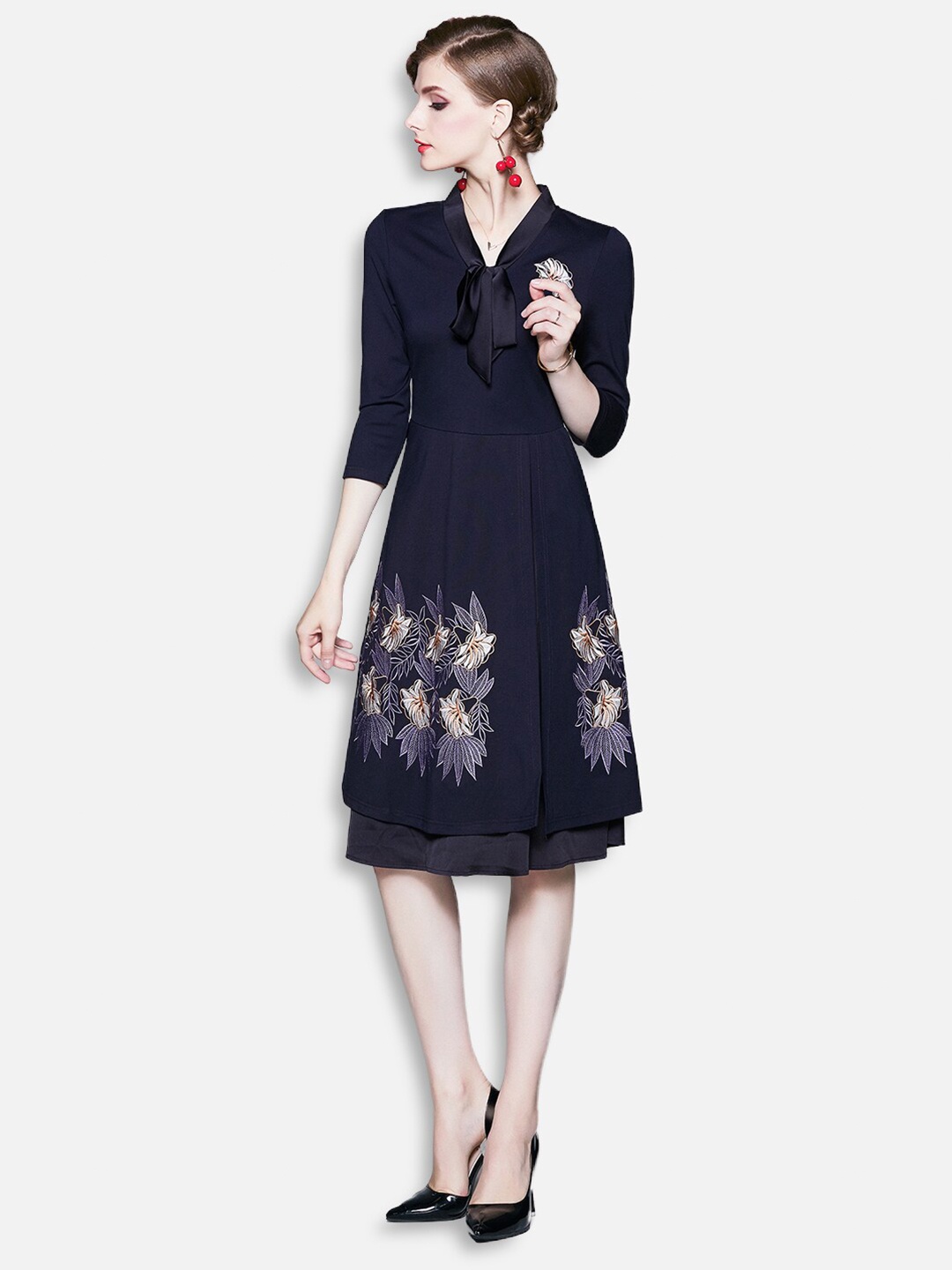 

JC Collection Navy Blue Printed Dress