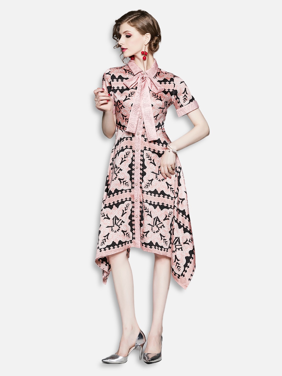 

JC Collection Pink & Cream-Coloured Floral A-Line Midi Dress
