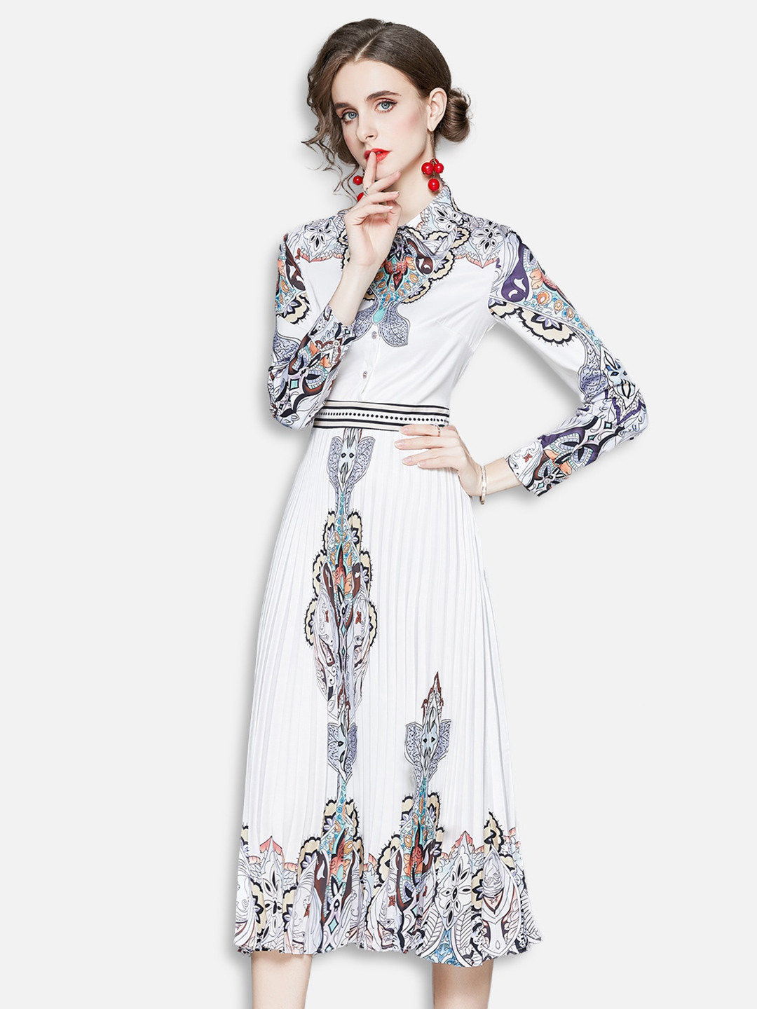 

JC Collection White & Black Floral Shirt Midi Dress