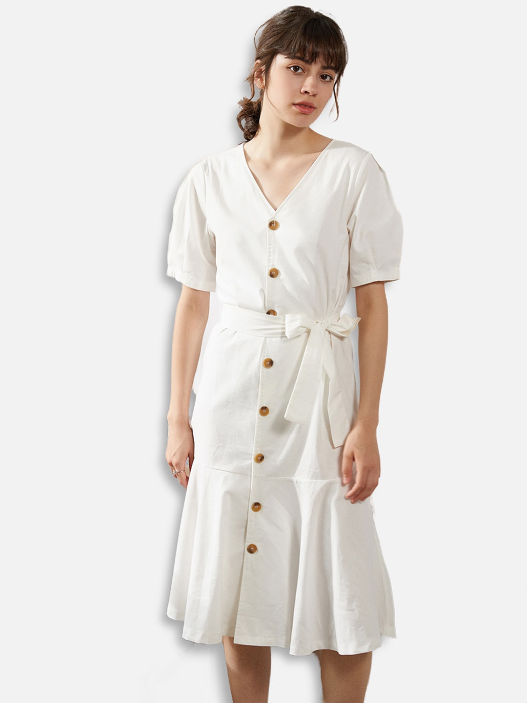 

JC Collection White A-Line Midi Dress