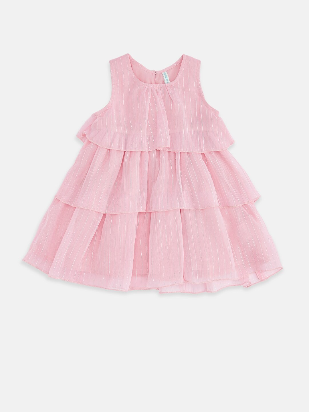 

Pantaloons Baby Girls Pink Striped Layered Pure Cotton A-Line Dress