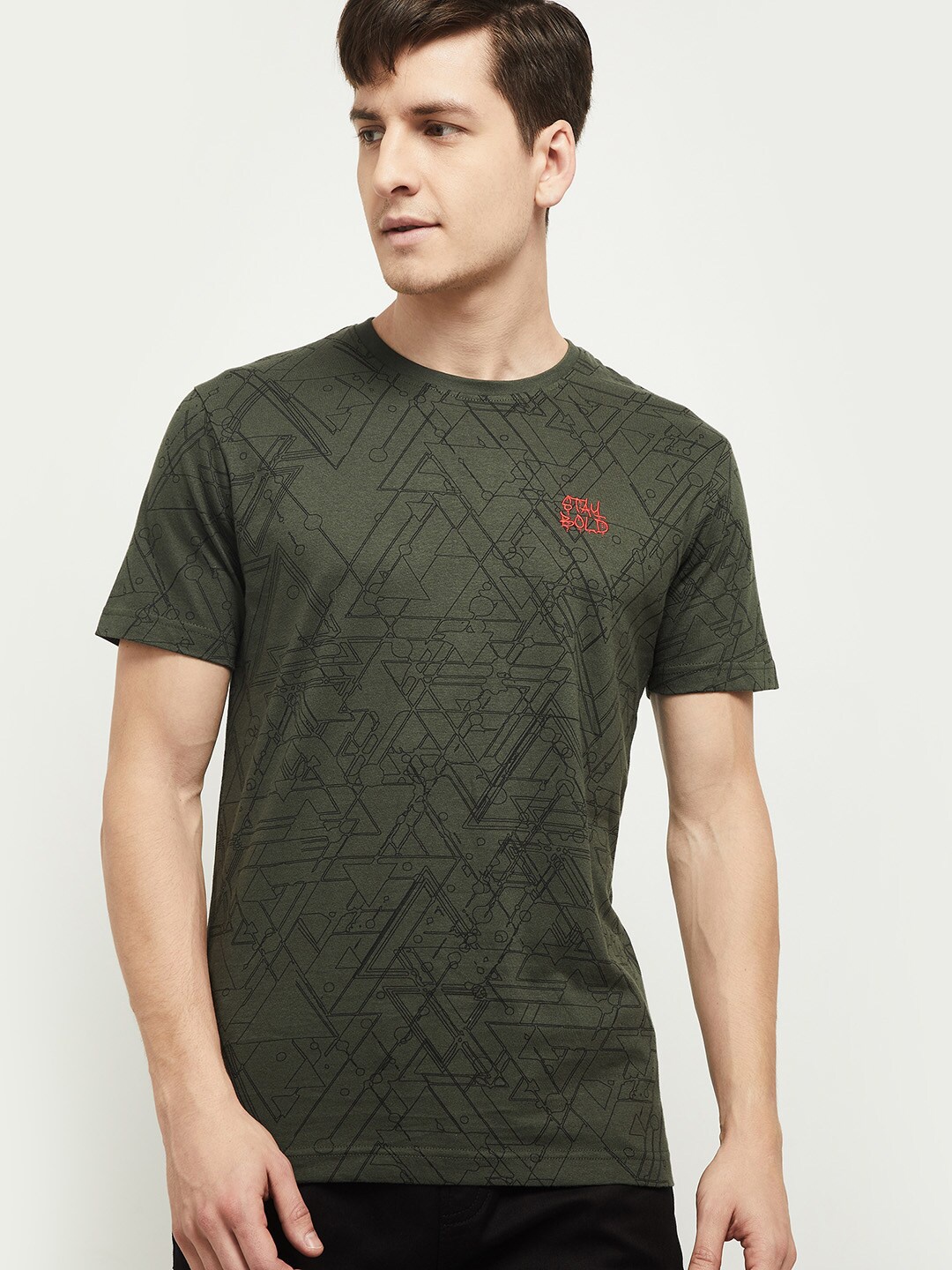 

max Men Green & Black Printed Pure Cotton T-shirt