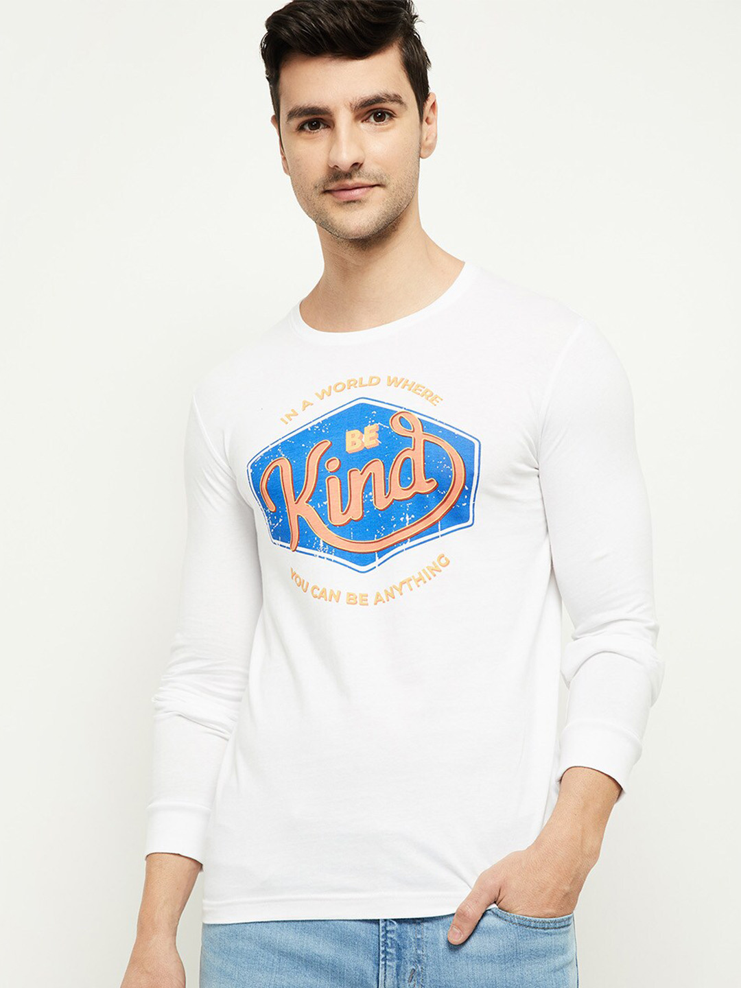 

max Men White Typography Printed T-shirt