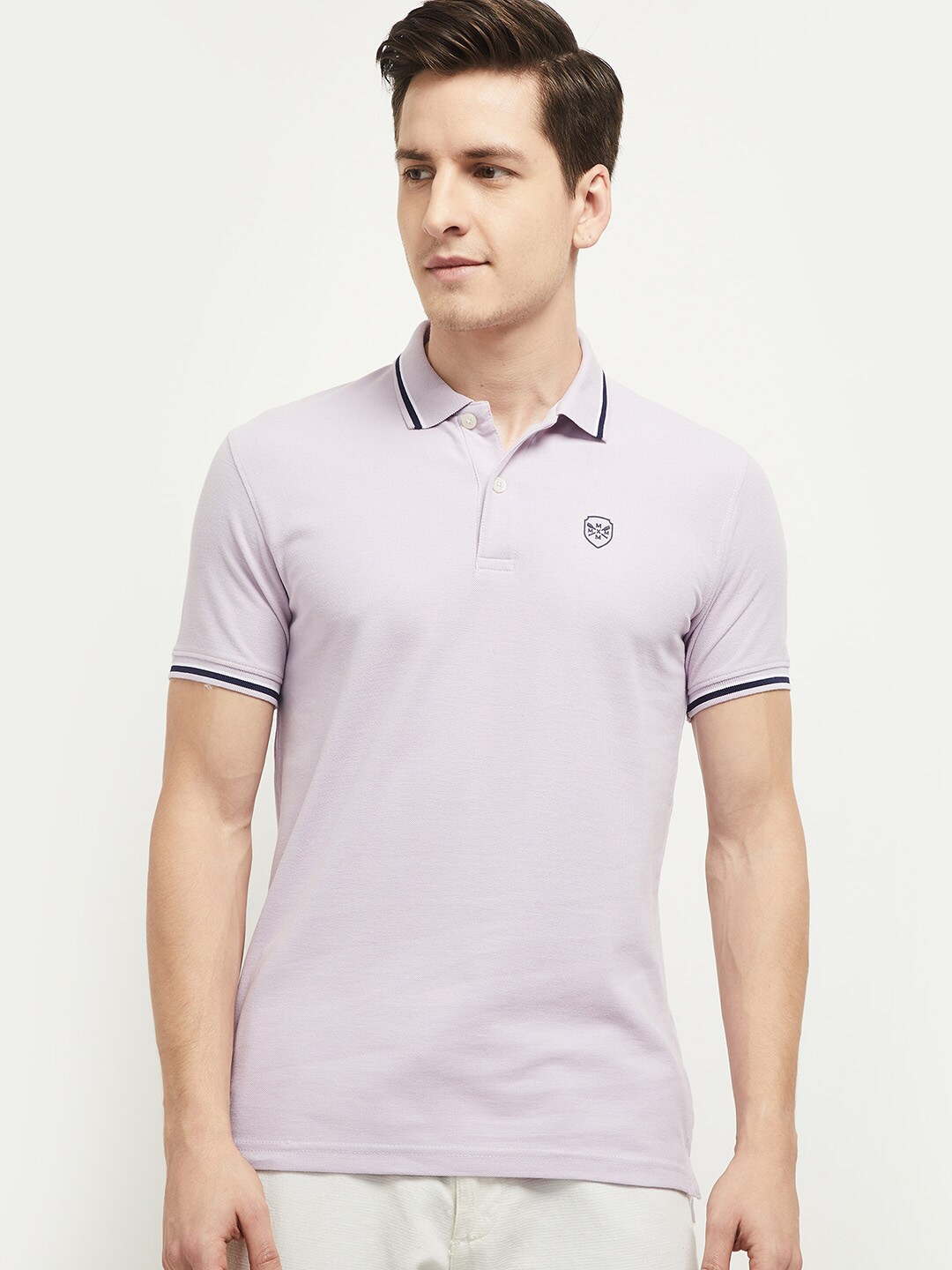 

max Men Purple Polo Collar T-shirt