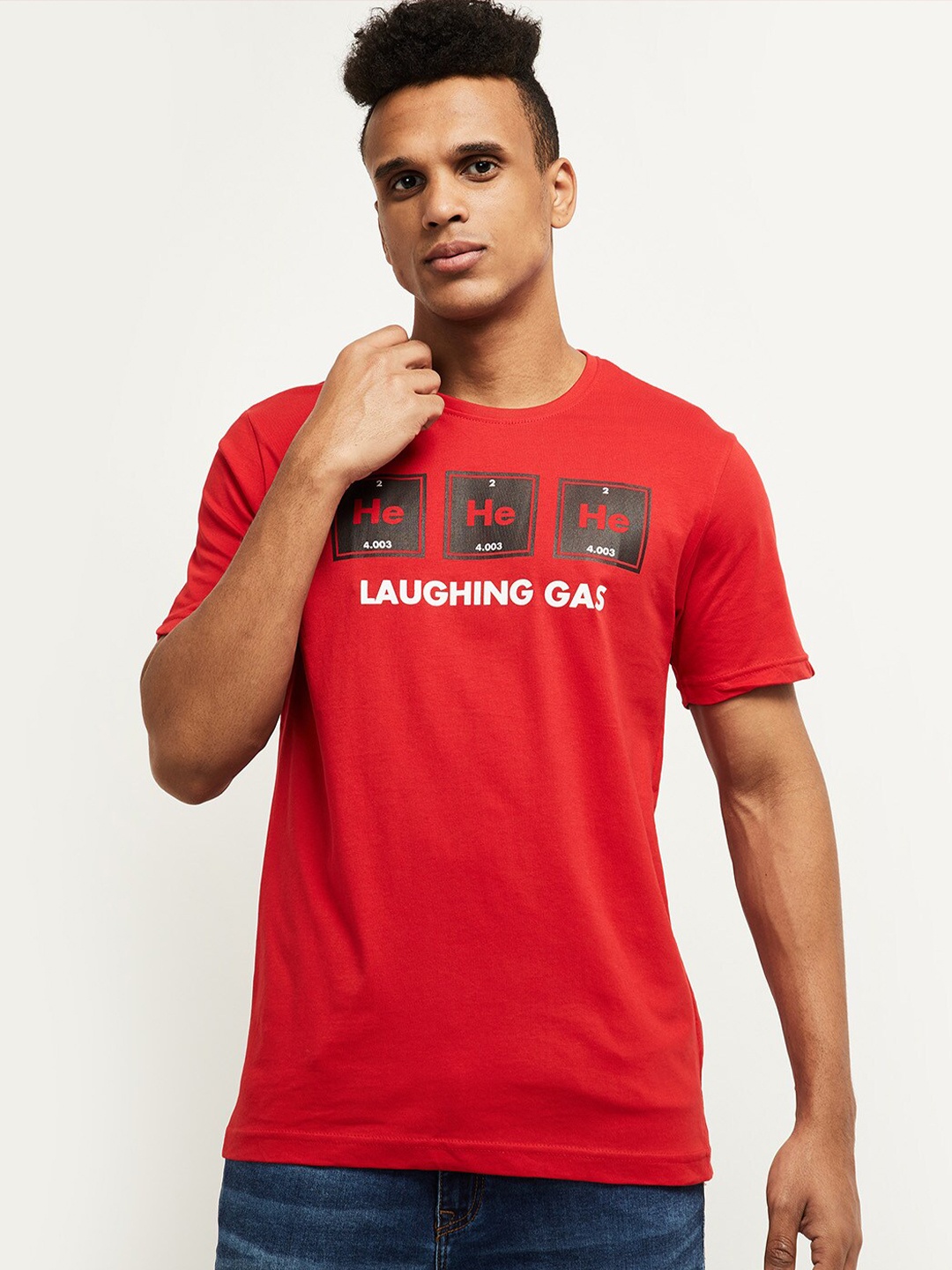 

max Men Red & Black Typography Printed Pure Cotton T-shirt