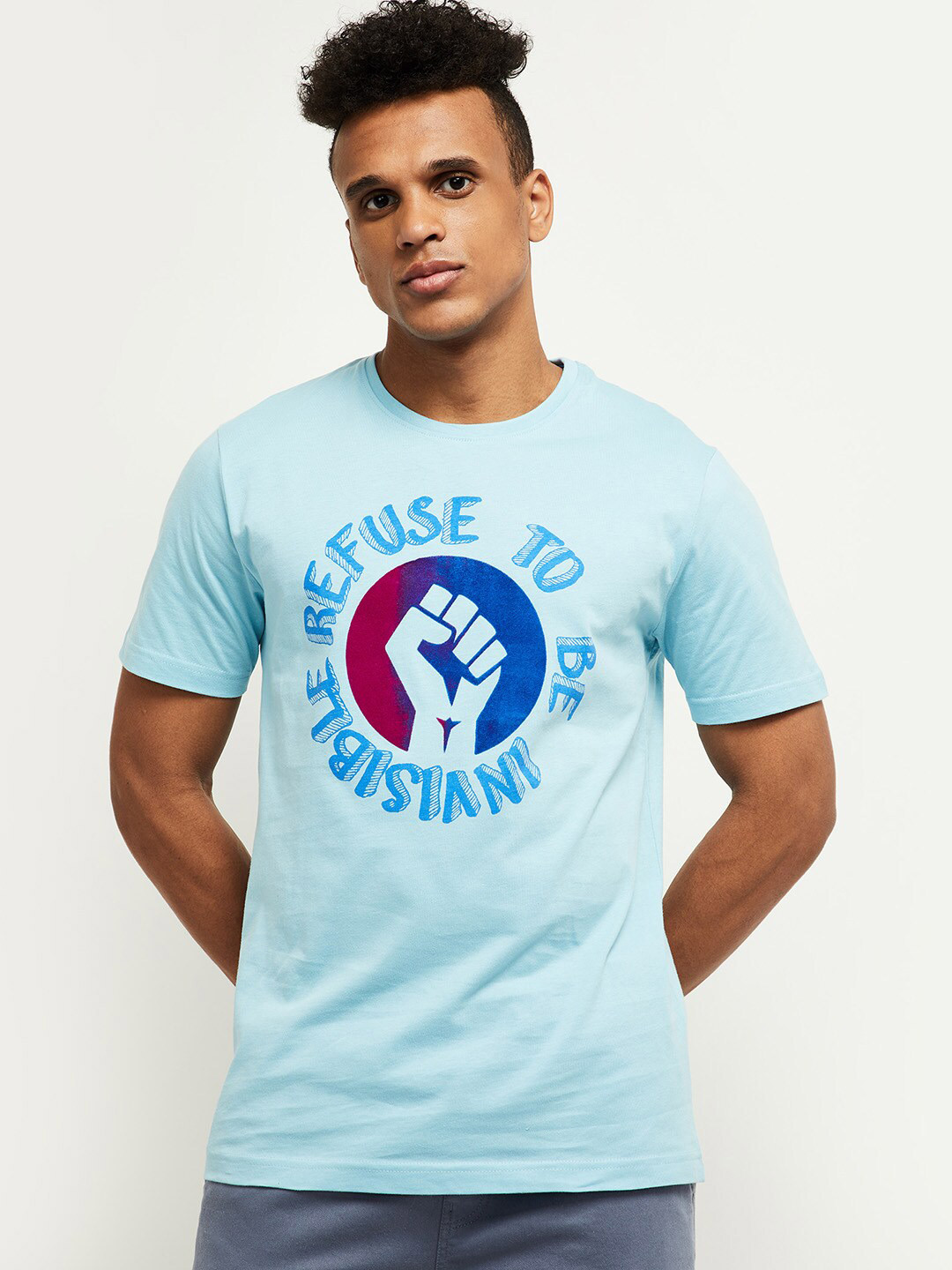 

max Men Blue & Red Printed Pure Cotton T-shirt