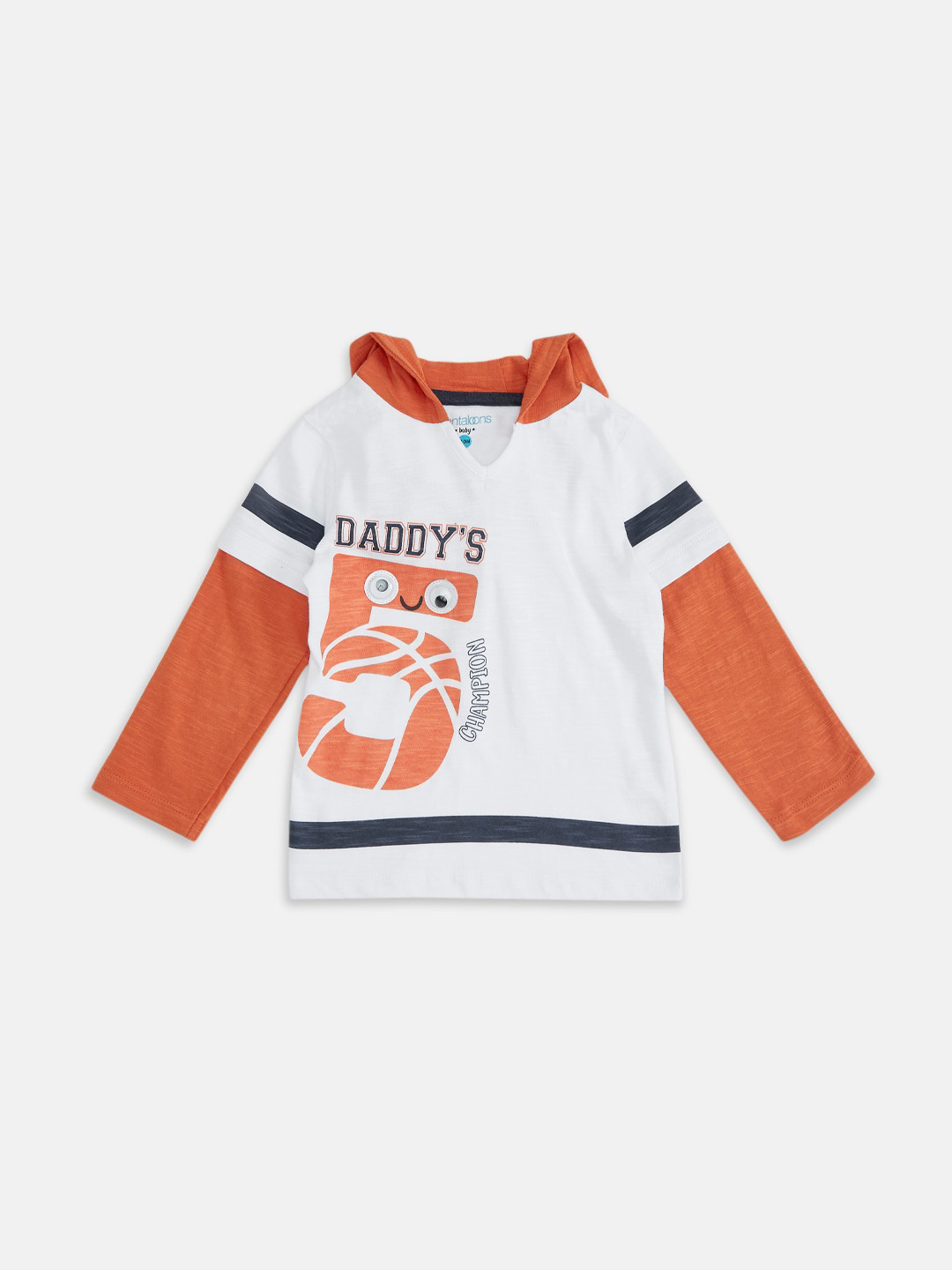 

Pantaloons Baby Boys White & Orange Hooded T-shirt