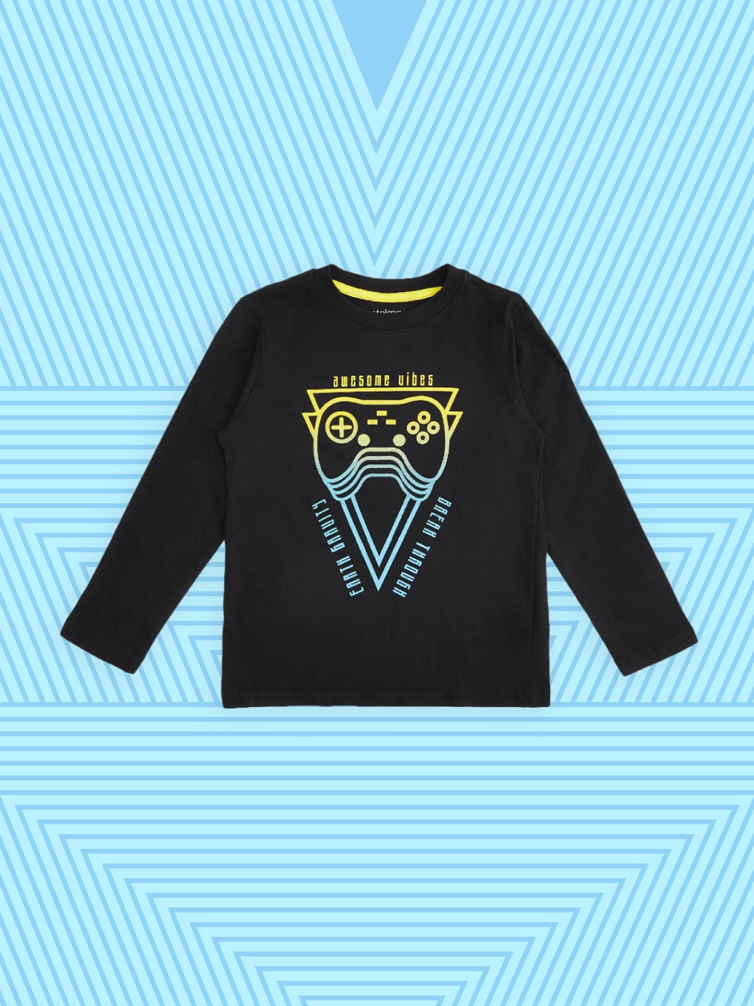 

Pantaloons Junior Boys Black & Blue Printed Pure Cotton T-shirt
