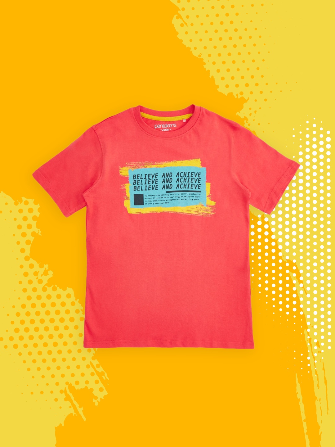Pantaloons Junior Boys Red & Blue Typography Printed Pure Cotton T-shirt