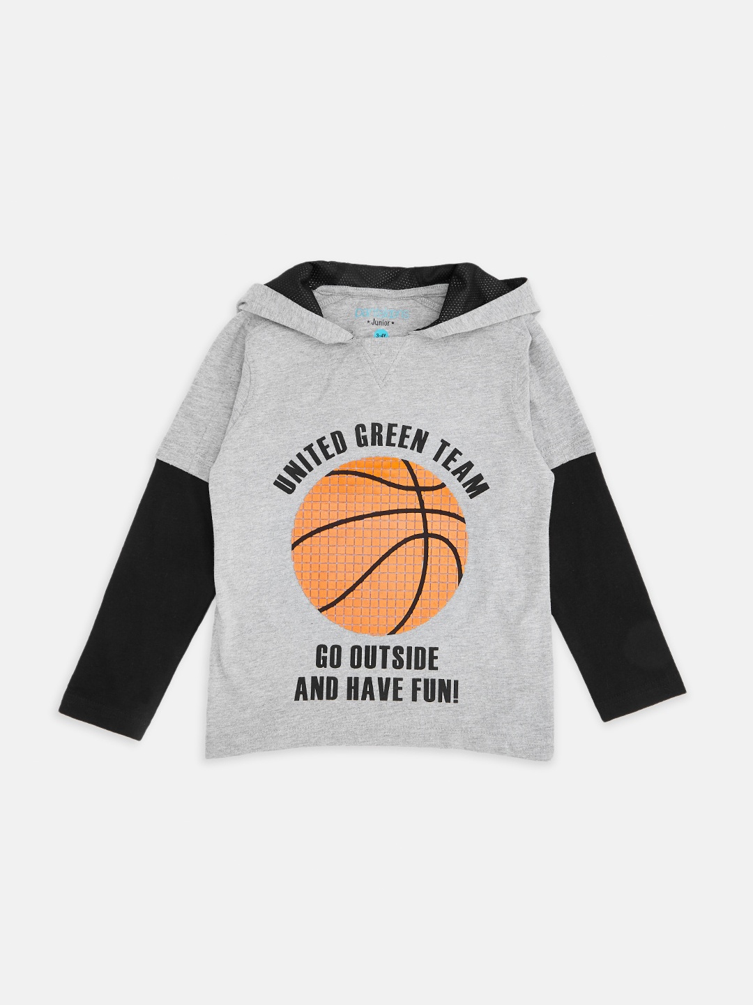 

Pantaloons Junior Boys Grey Melange & Orange Sports Printed Pure Cotton T-shirt