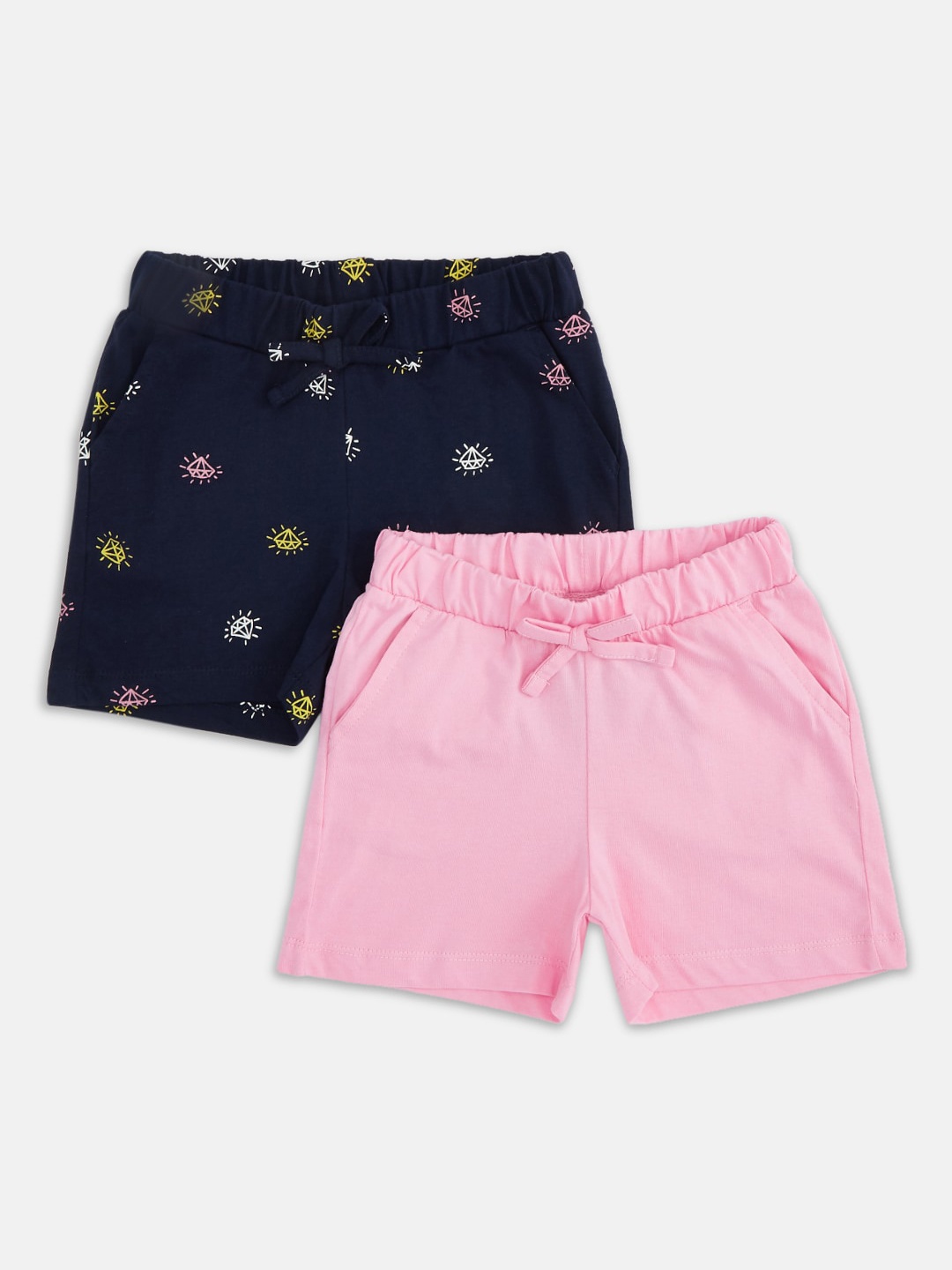 Pantaloons Junior Girls Pack Of 2 Cotton Shorts, Pink