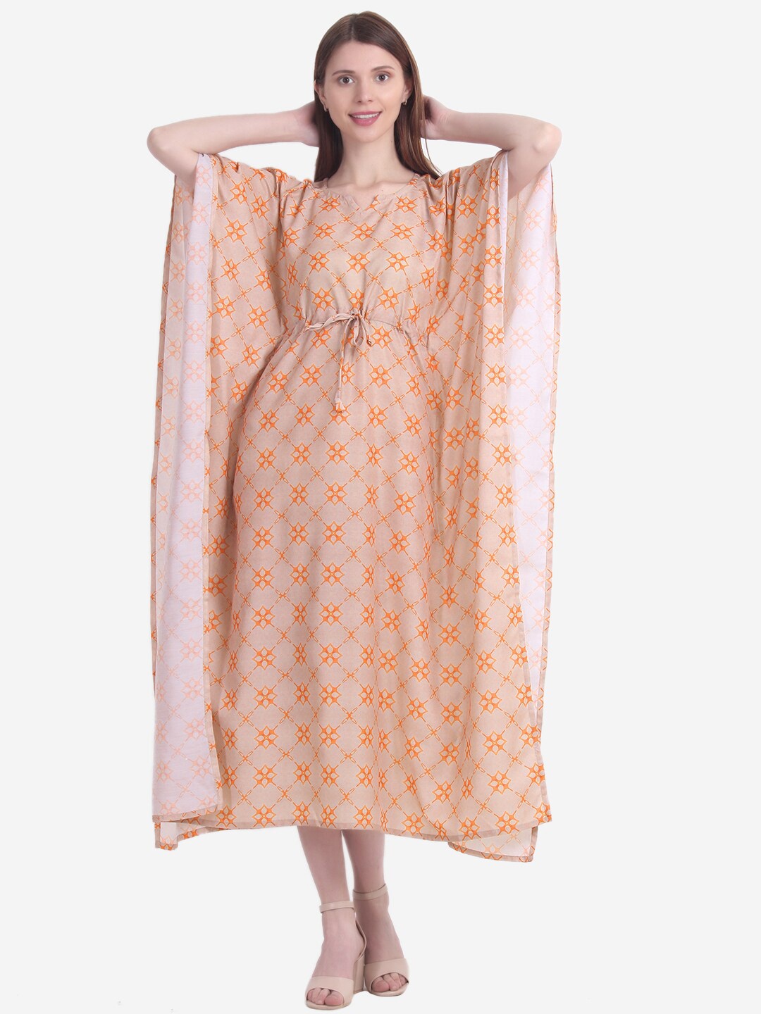 

House of JAMMIES Women Orange Printed Kaftan Nightdress