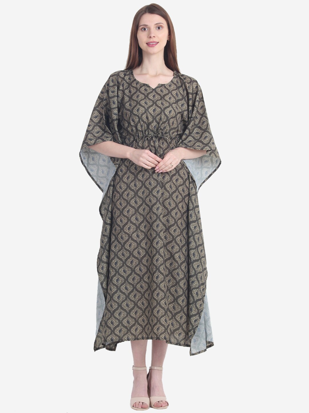 

House of JAMMIES Women Green Printed Kaftan Maxi Nightdress