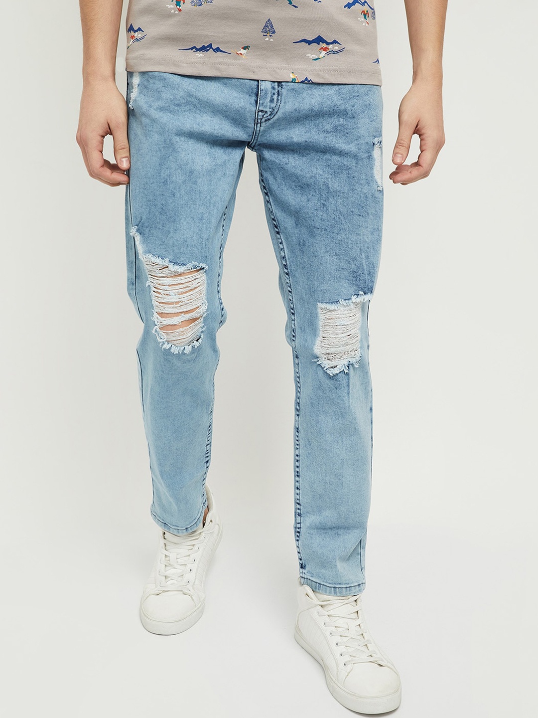 

max Men Blue Slim Fit Highly Distressed Heavy Fade Jeans