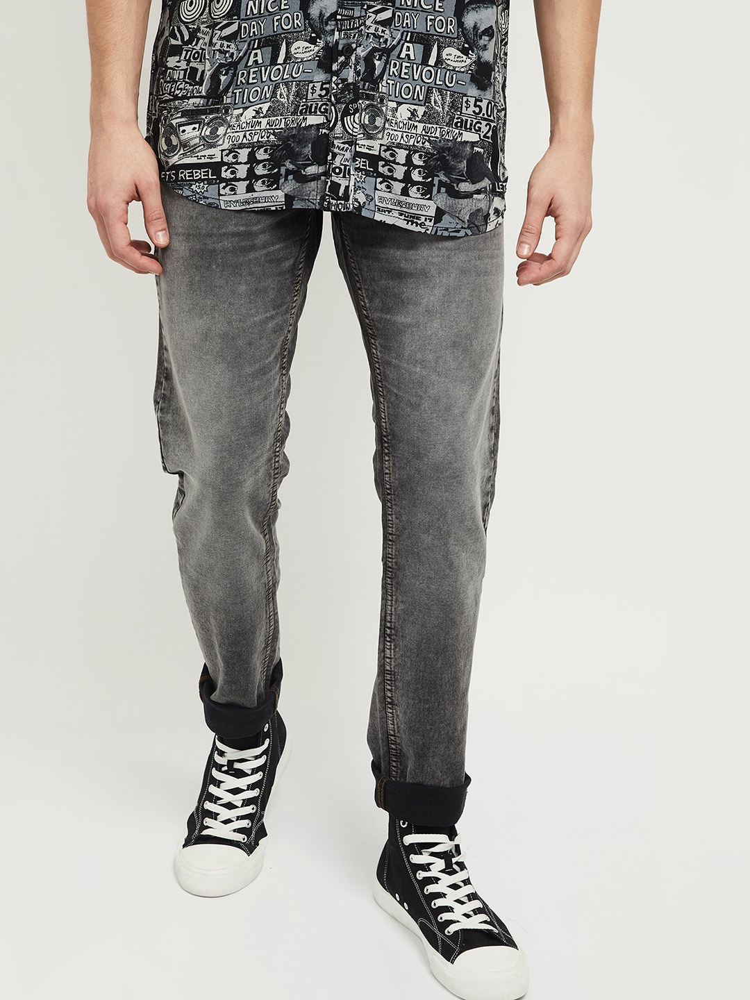 

max Men Grey Slim Fit Heavy Fade Jeans