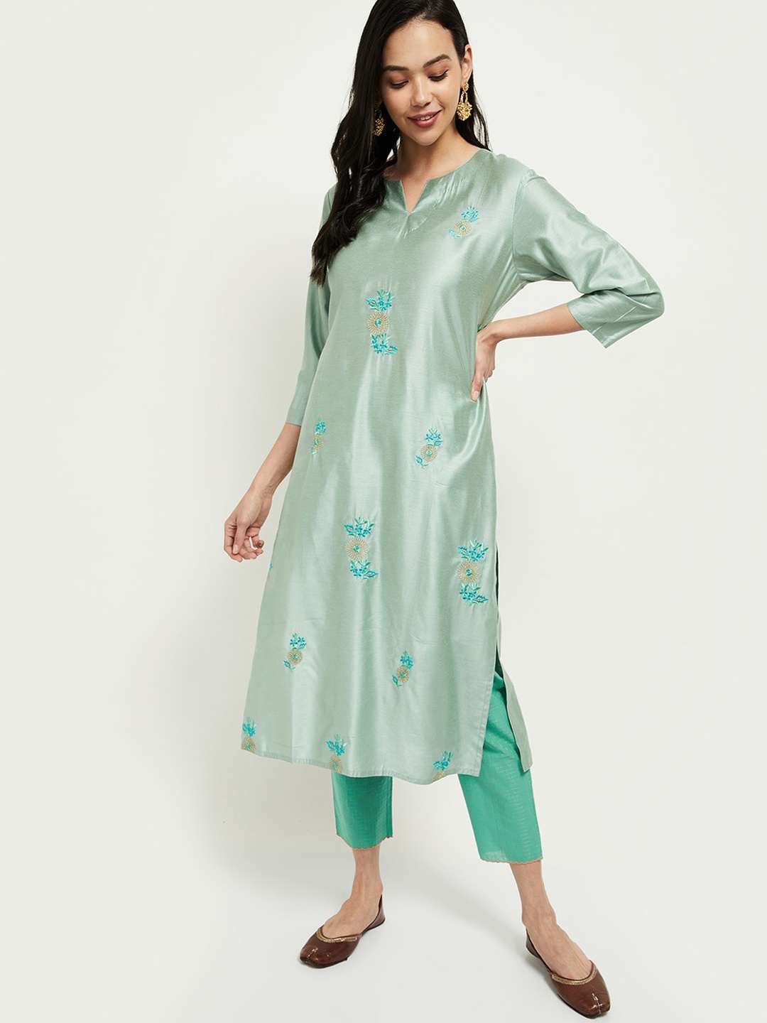 

max Women Blue Printed Kurta