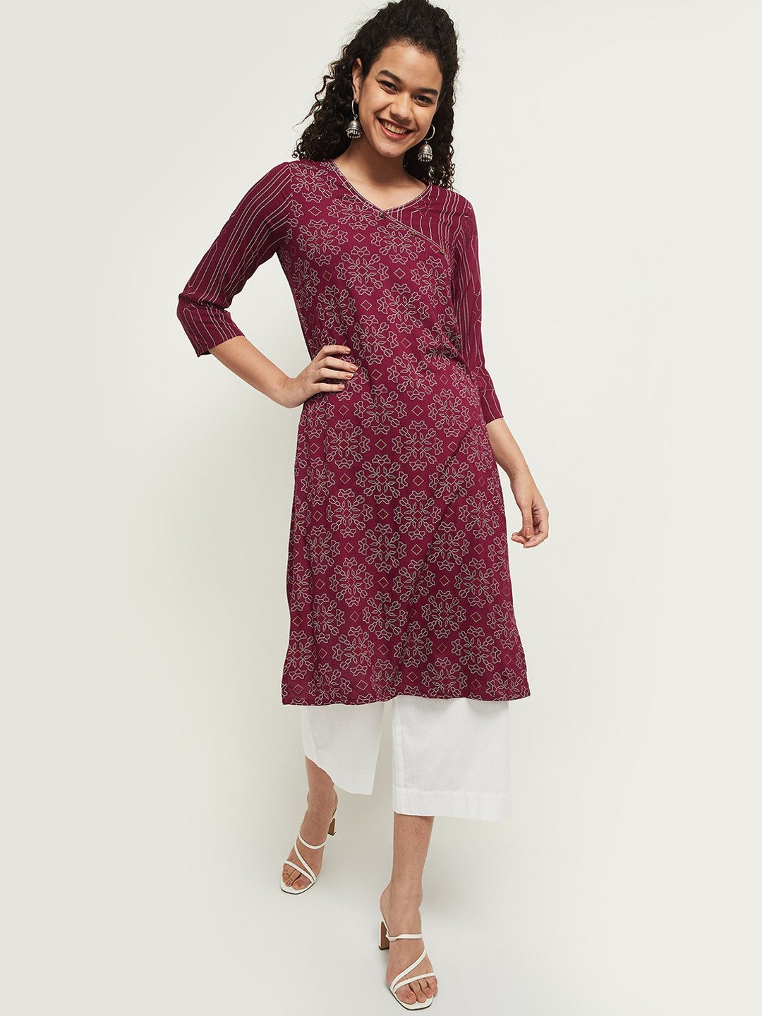

max Women Purple Ethnic Motifs Printed Kurta