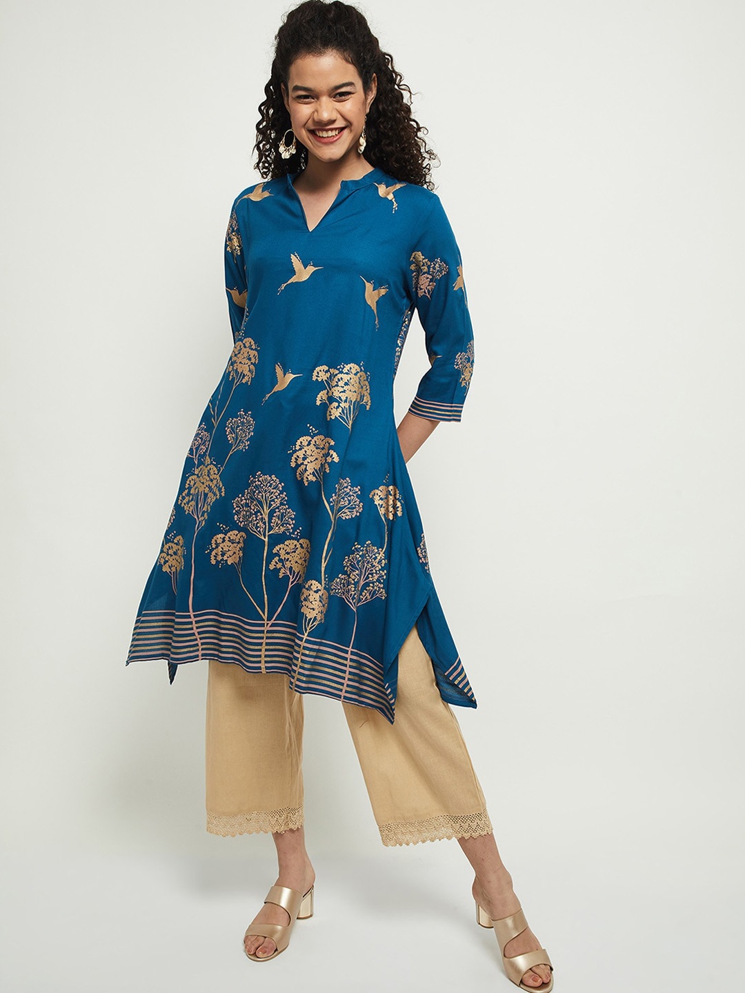 

max Women Blue Ethnic Motifs Printed Kurta