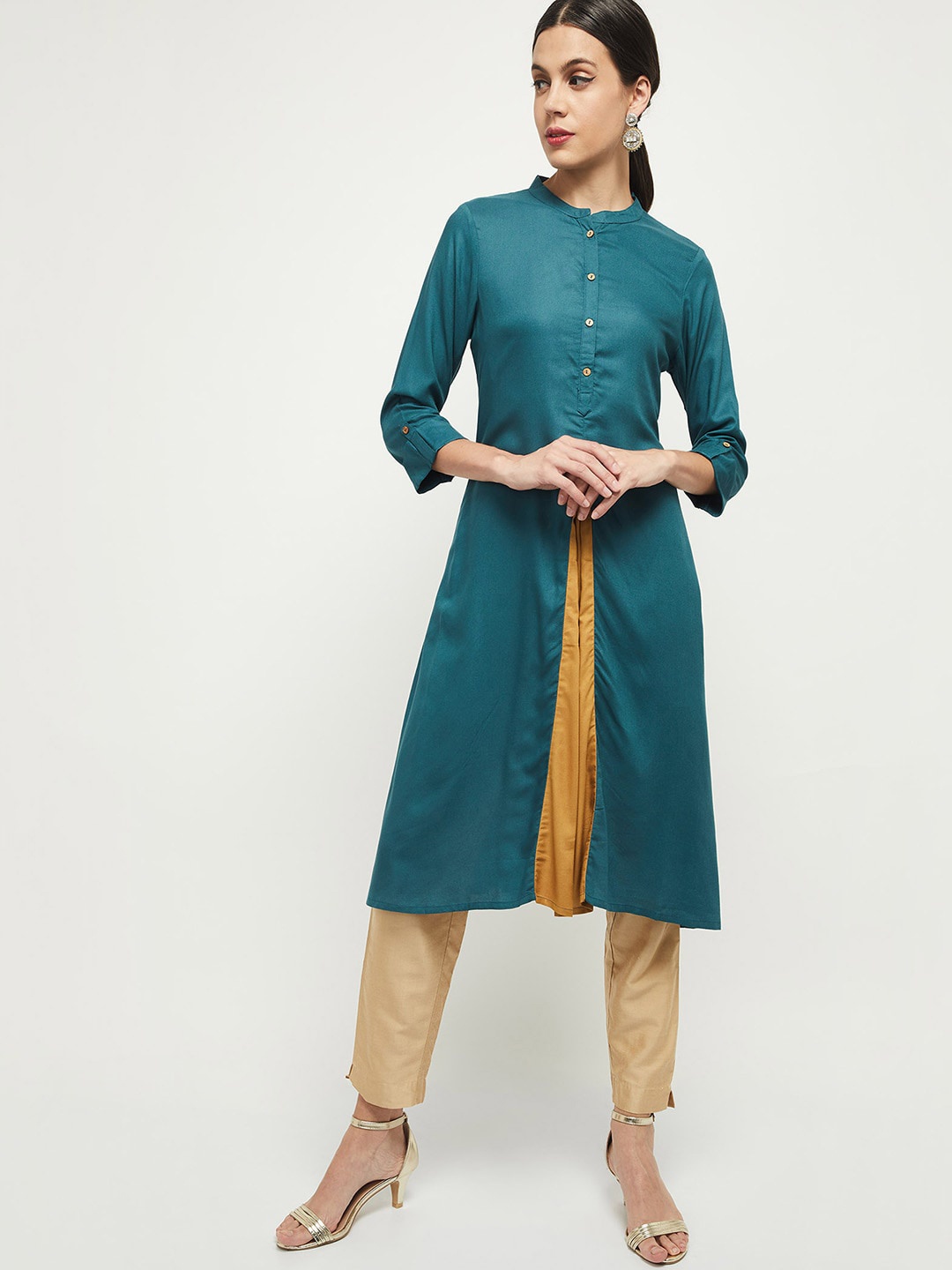 

max Women Teal Green Colourblocked Kurta