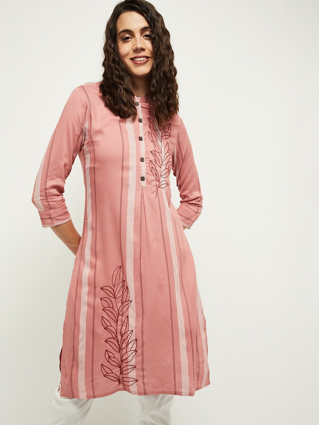 

max Women Pink Striped Kurta