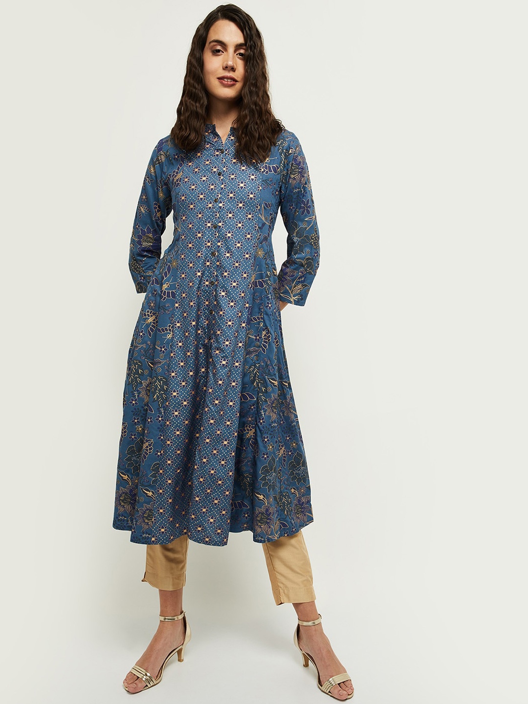 

max Women Blue Geometric Printed Anarkali Kurta