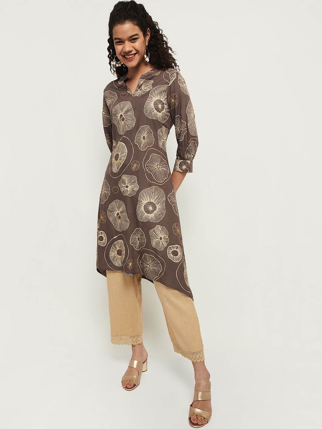 

max Women Mauve Ethnic Motifs Printed Kurta