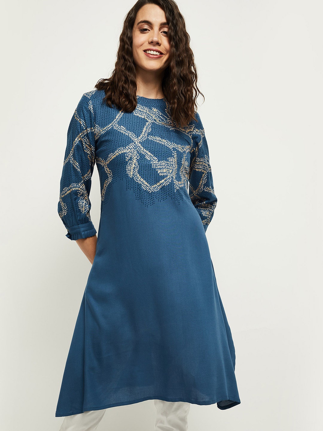 

max Women Blue Printed Kurta