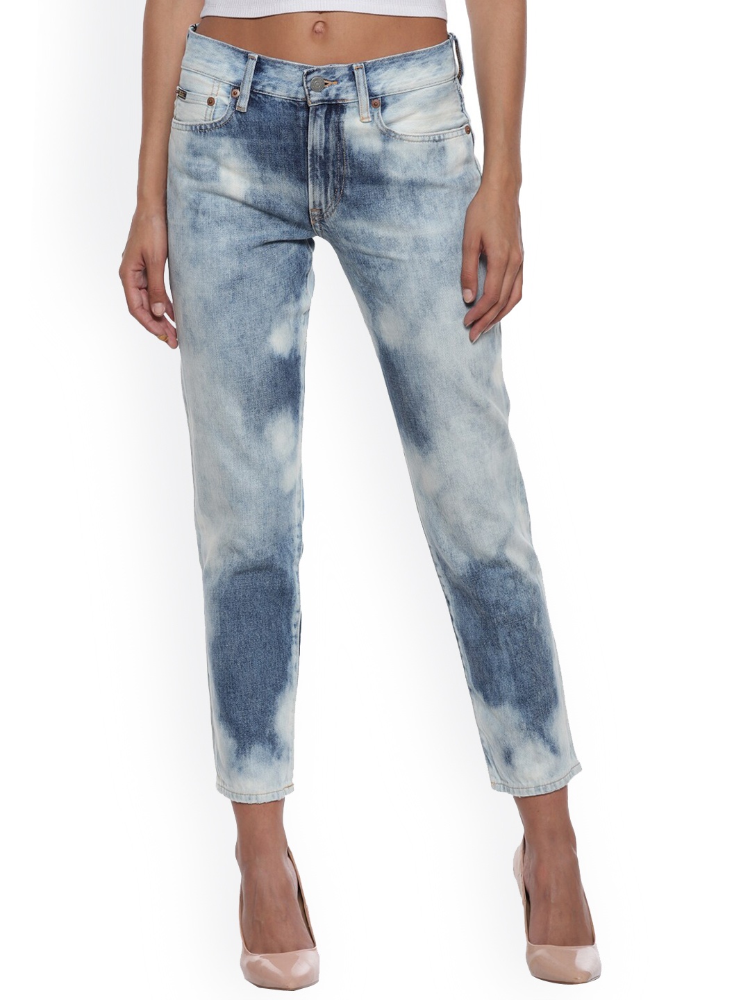 

Polo Ralph Lauren Women Blue Low Distress Heavy Fade Bleached Cotton Jeans