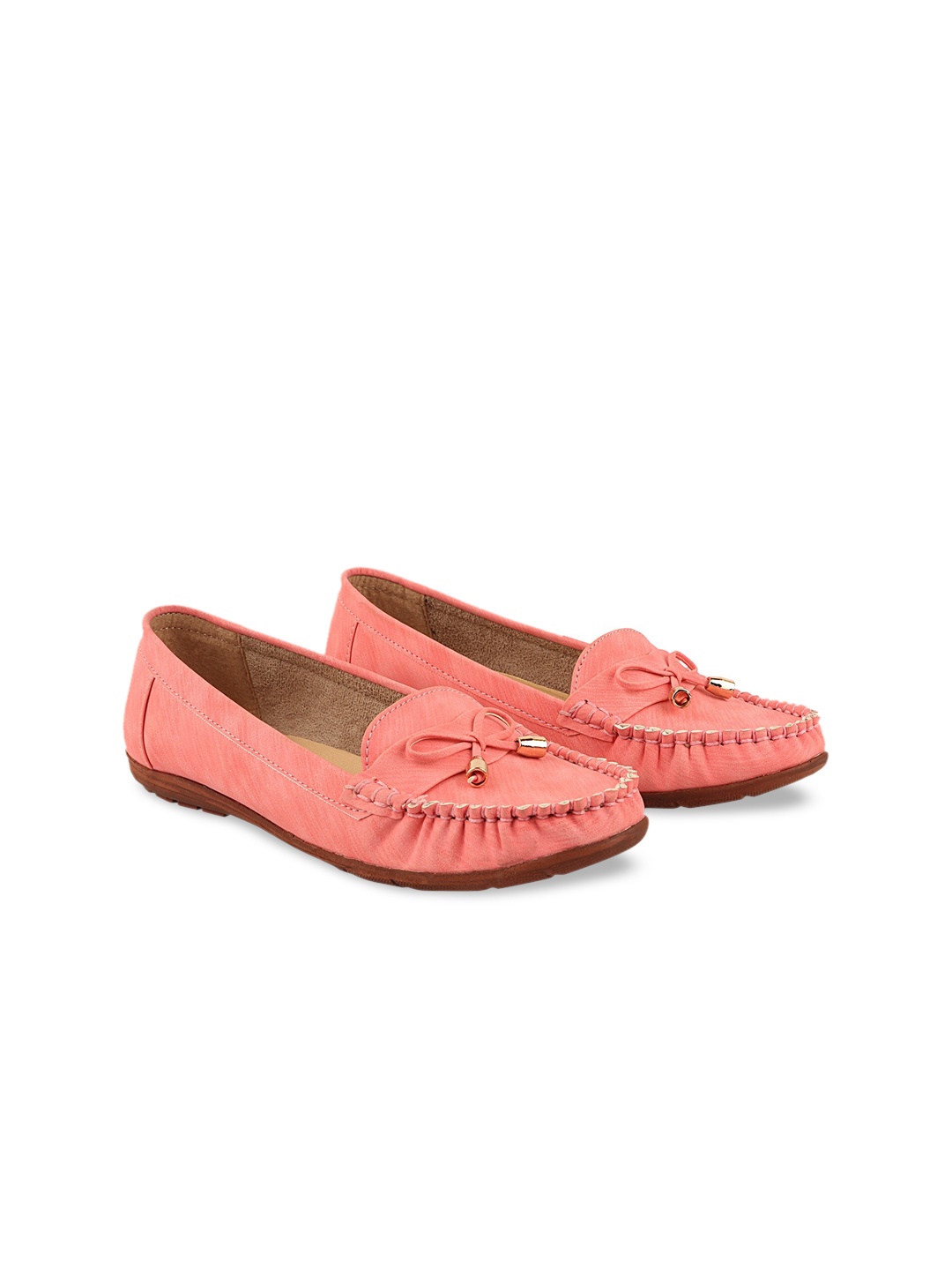 

THE WHITE POLE Women Pink Solid Lightweight Loafers with Bow Detail