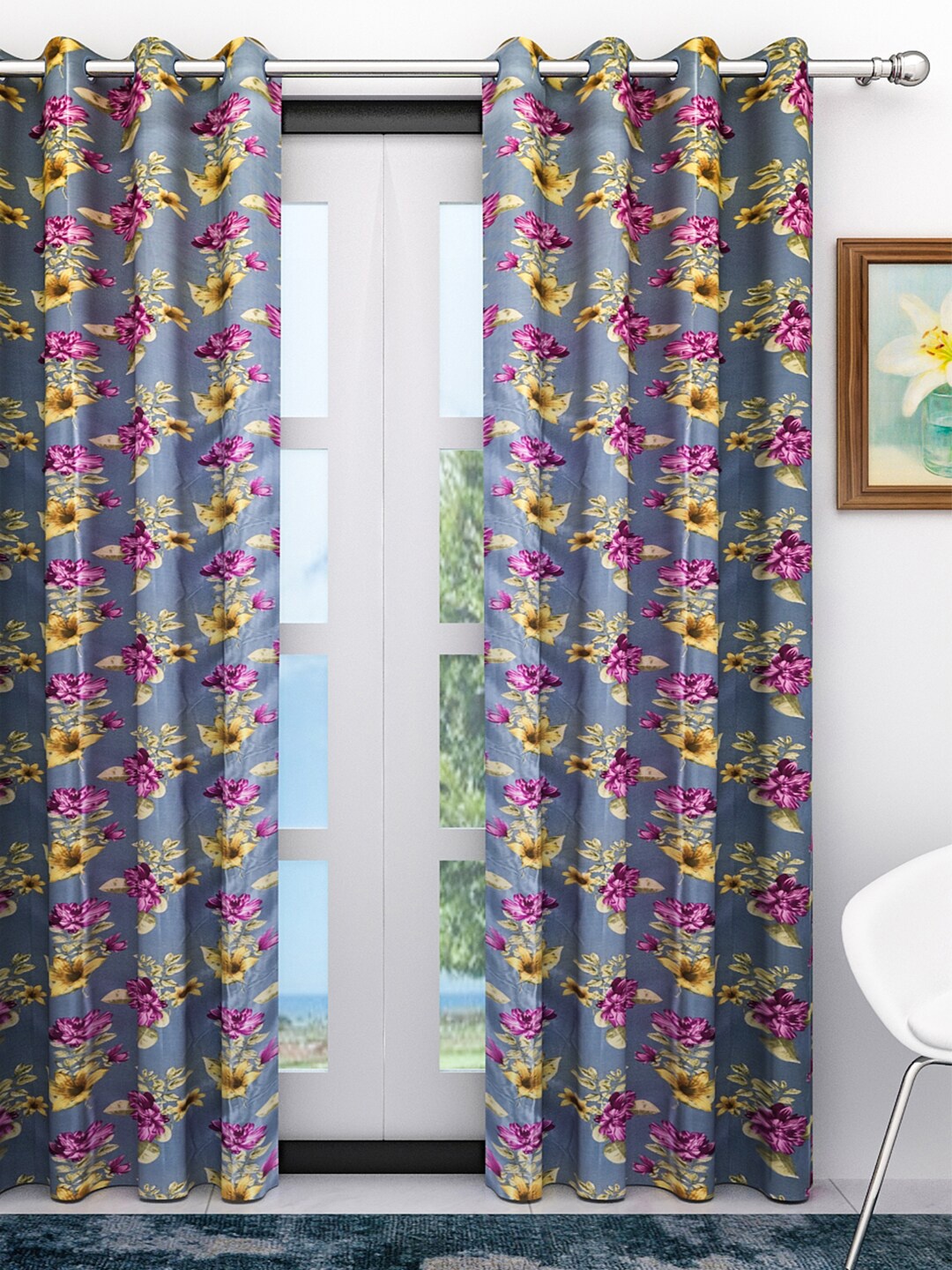 

Athom Trendz Grey Melange & Violet Floral Door Curtain