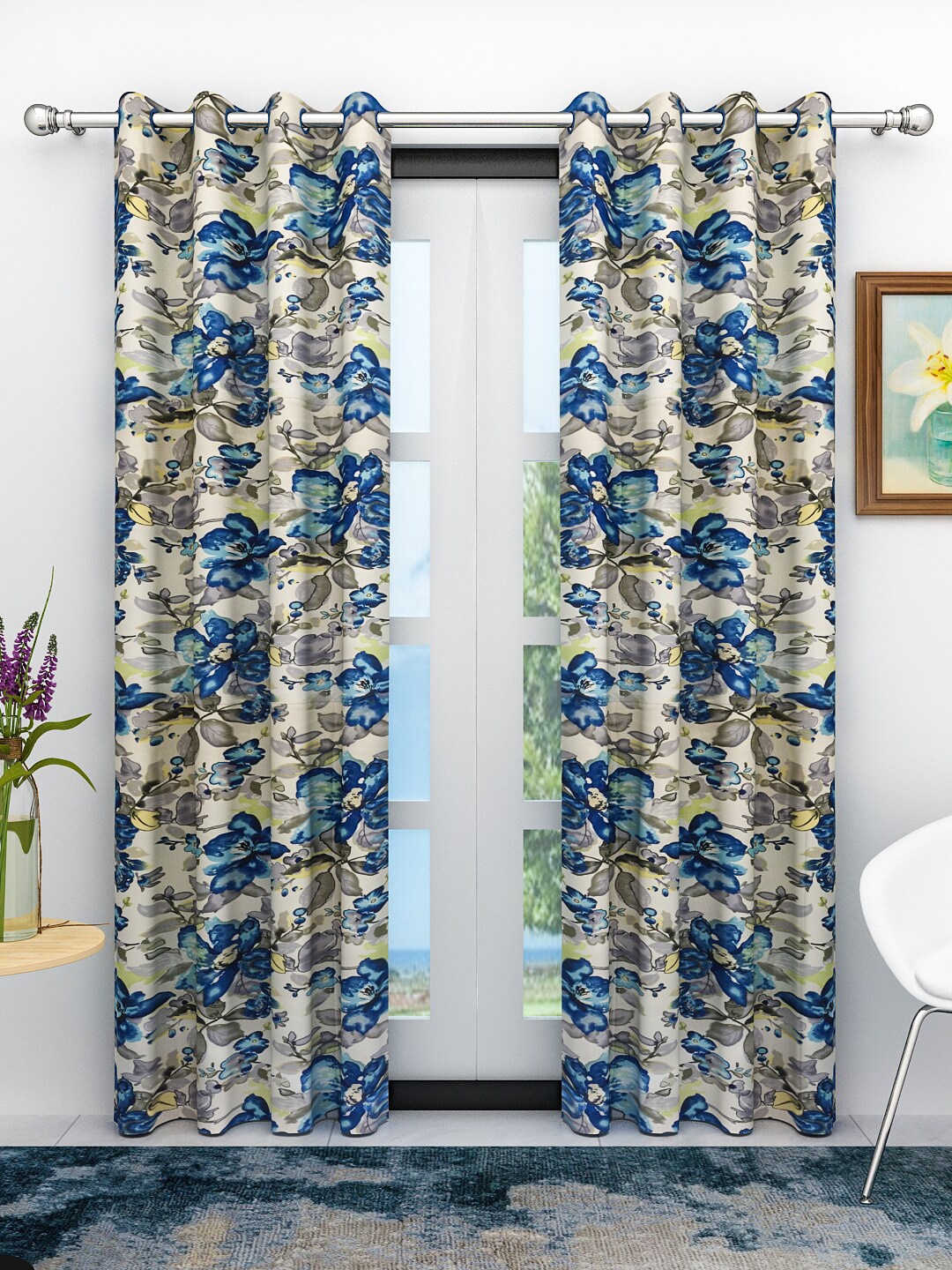 

Athom Trendz Multi-colour Set of 2 Floral Regular Door Curtain