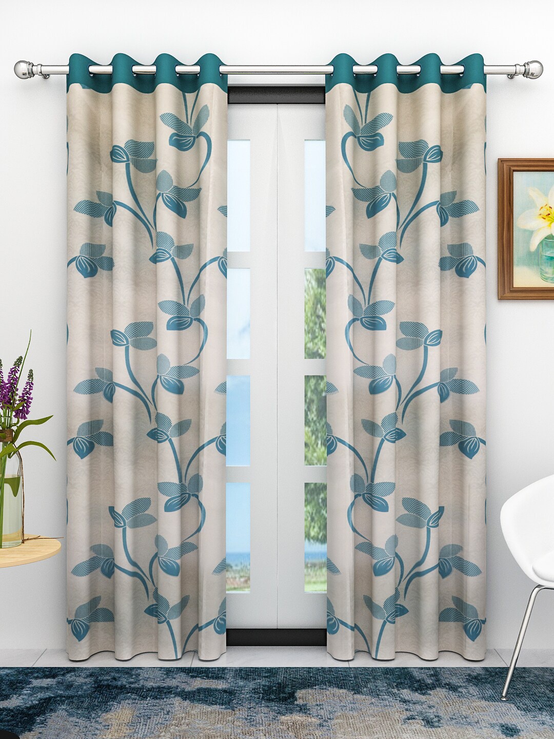 

Athom Trendz Multi-colour Set of 2 Floral Regular Door Curtain
