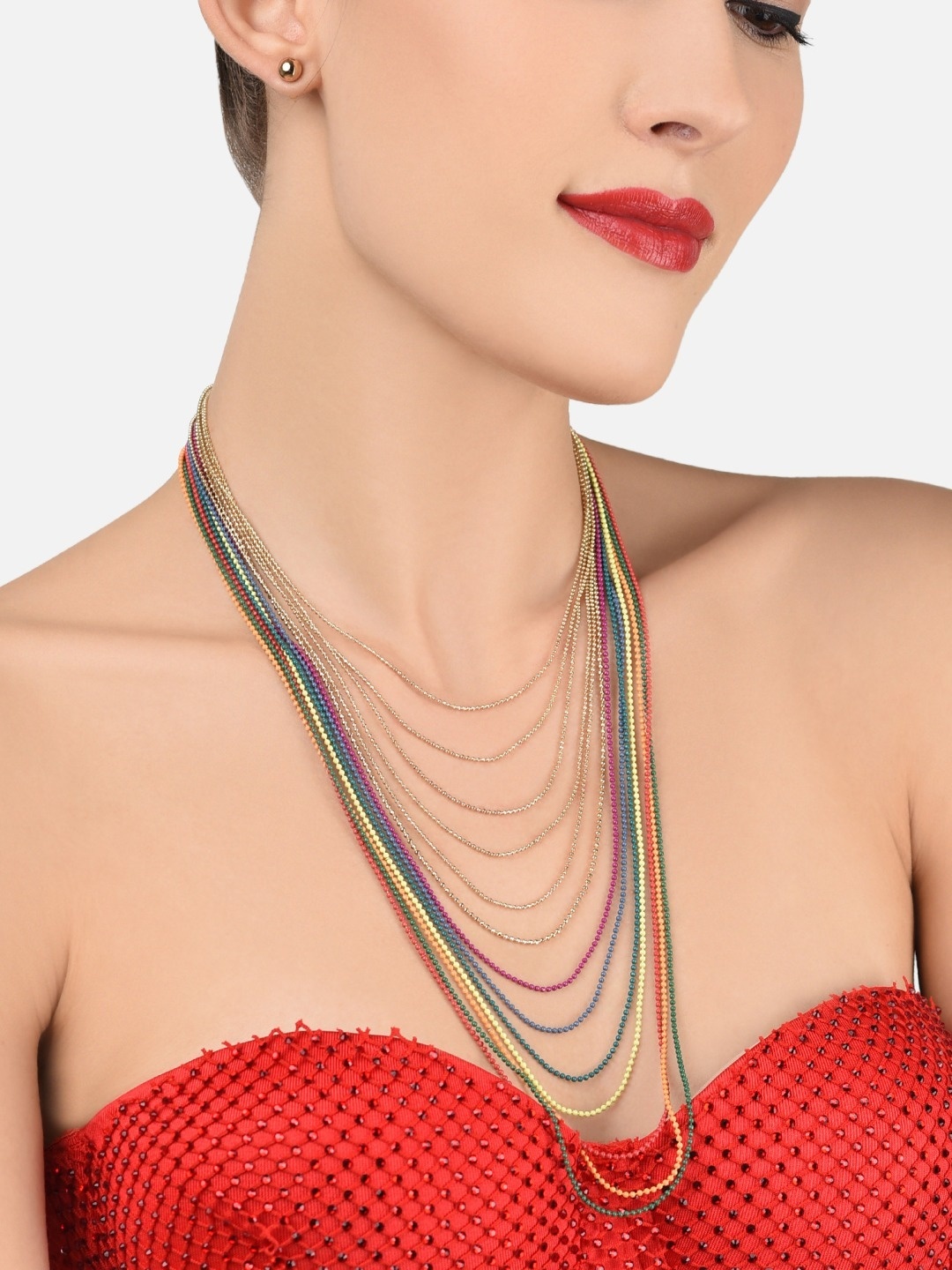 

AMI Women Multicoloured Gold-Plated Layered Chain With Earrings
