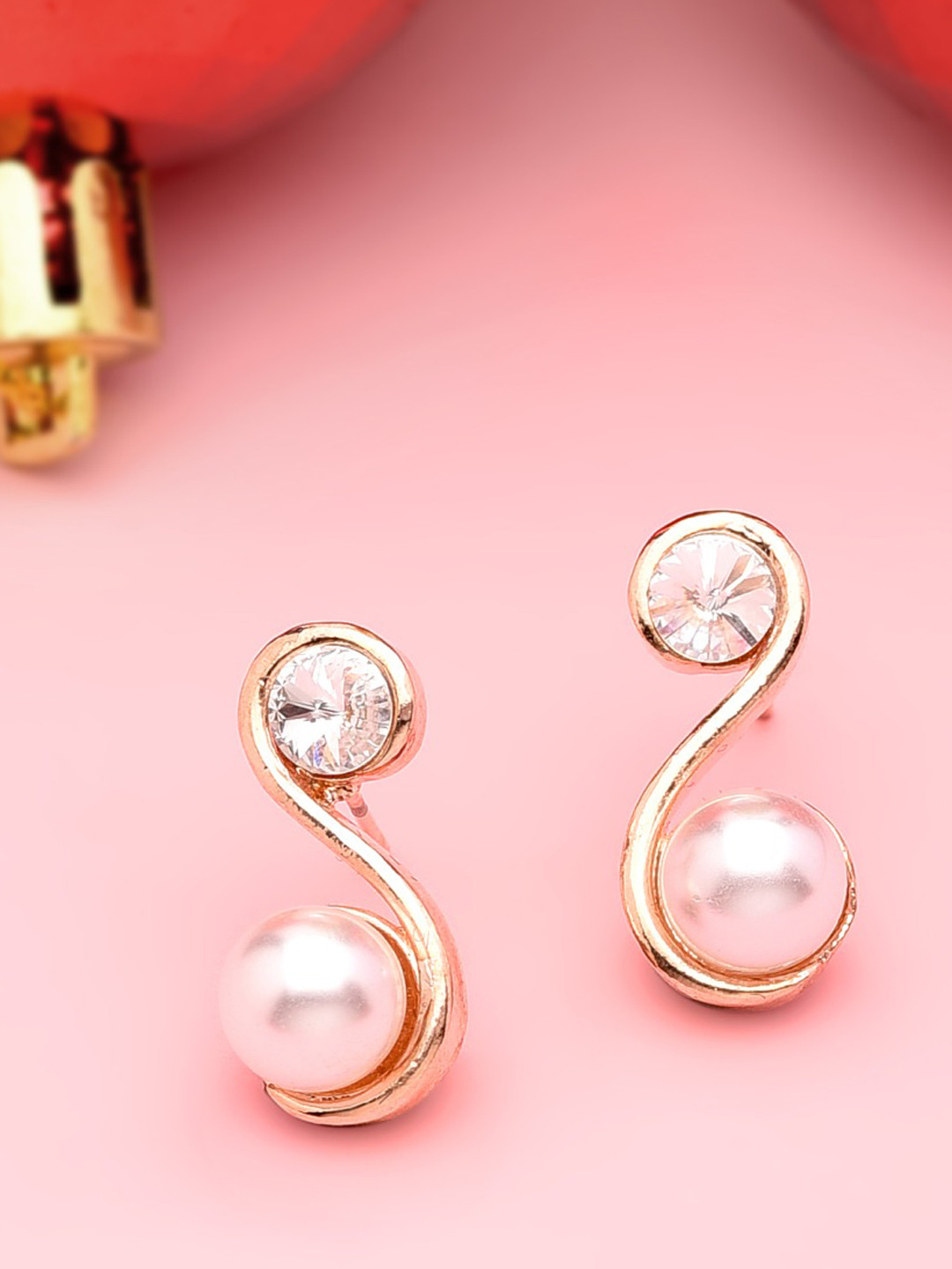 

AMI Rose Gold Contemporary Cubic Zirconia Studs Earrings