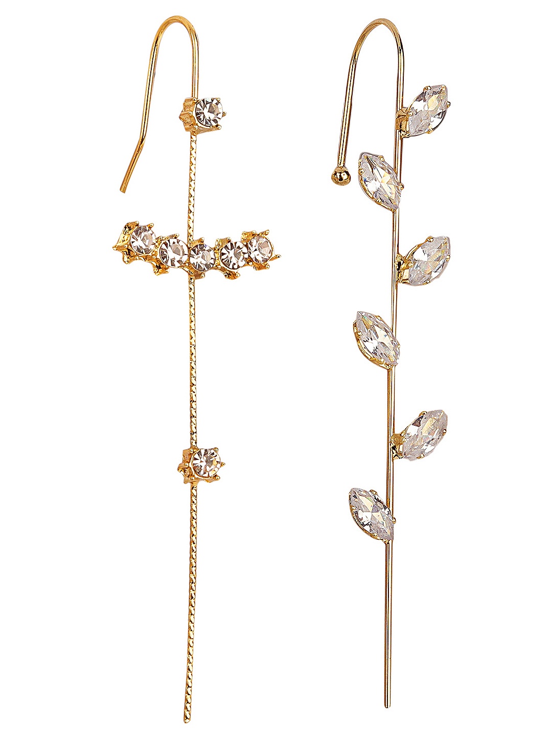 

Vembley Pack Of 2 Gold-Plated CZ-Studded Contemporary Ear Cuff Earrings