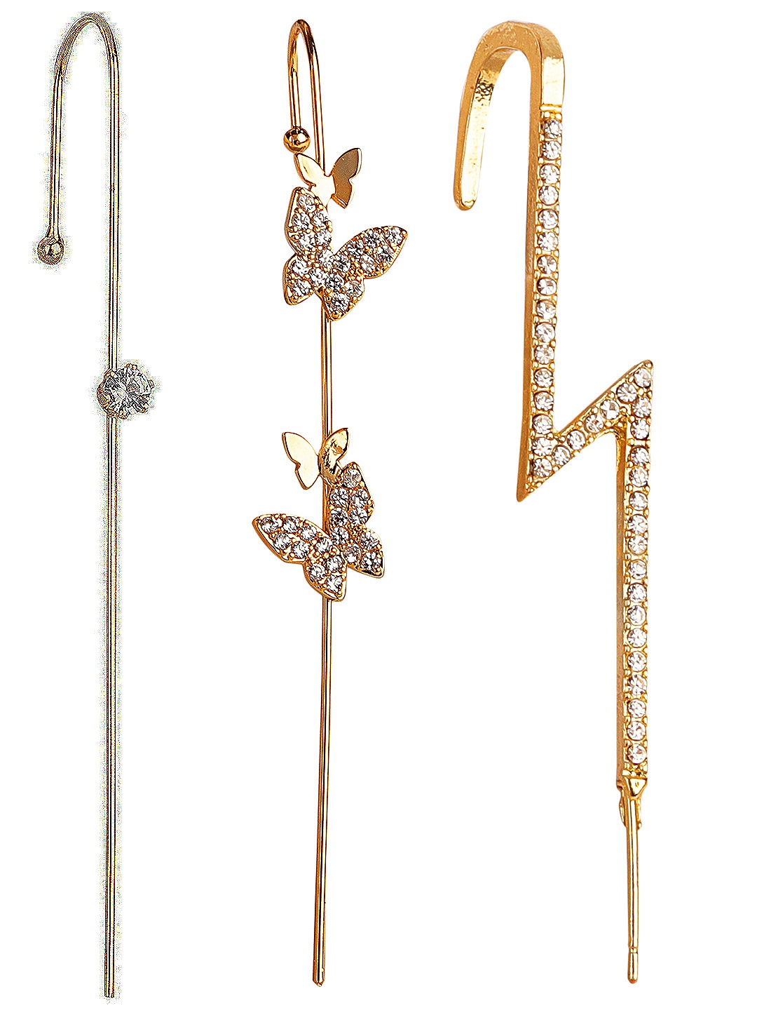 

Vembley Pack Of 3 Gold-Plated CZ-Studded Contemporary Ear Cuff Earrings