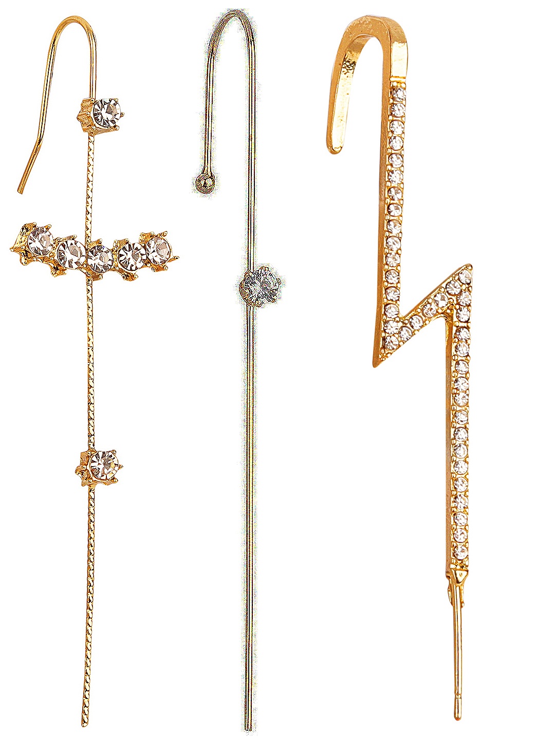 

Vembley Set of 3 Gold-Toned & White Gold Plated Cubic Zirconia Ear Cuffs