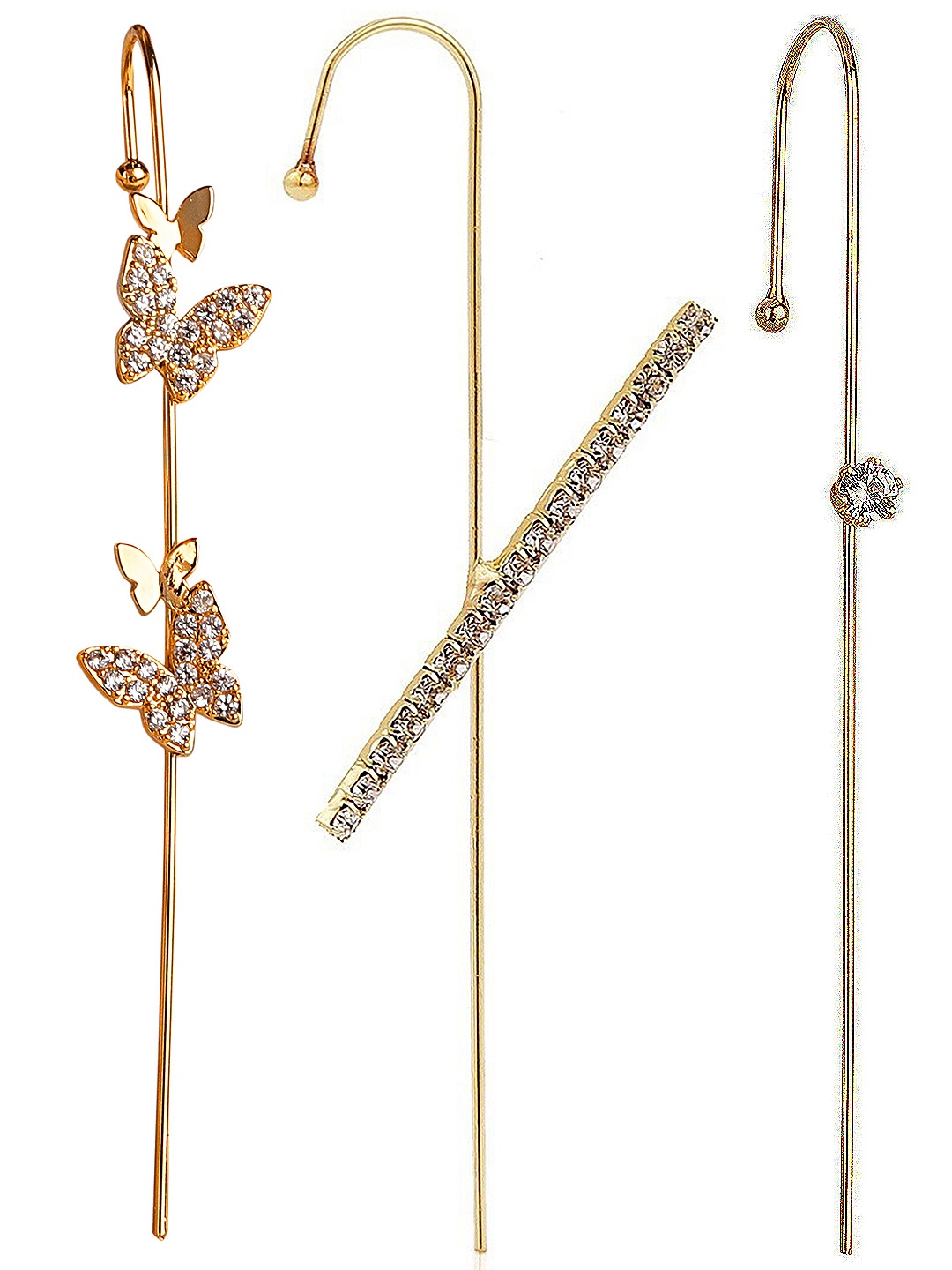 

Vembley Pack Of 3 Gold-Plated CZ-Studded Contemporary Ear Cuff Earrings