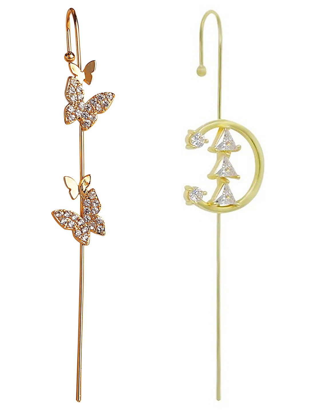 

Vembley Pack Of 2 Gold-Plated CZ-Studded Contemporary Ear Cuff Earrings