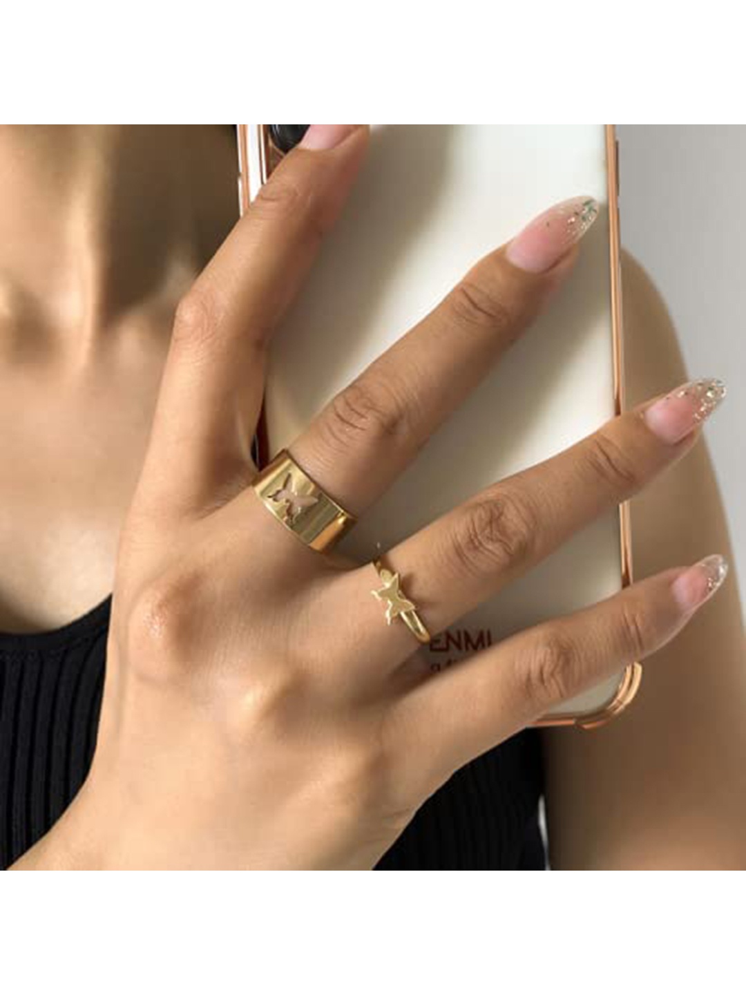 

Vembley Gold-toned Butterfly Couple Matching Wrap Finger Ring