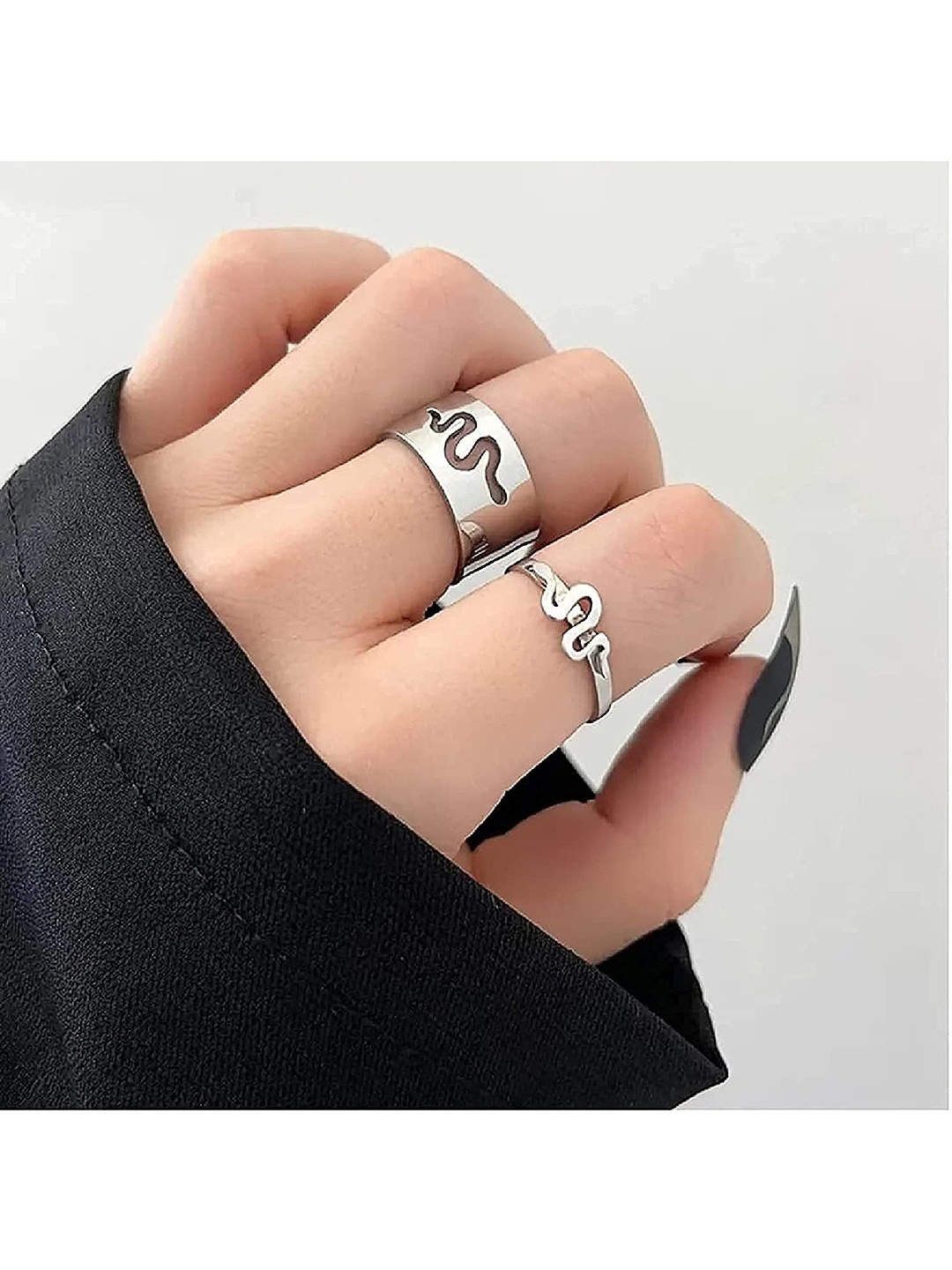 

Vembley Silver-Toned 2Pcs Charming Silver Heart Beat Couple Rings