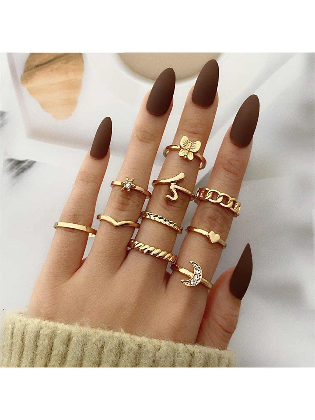 

Vembley Set Of 10 Women Gold-Plated Finger Ring