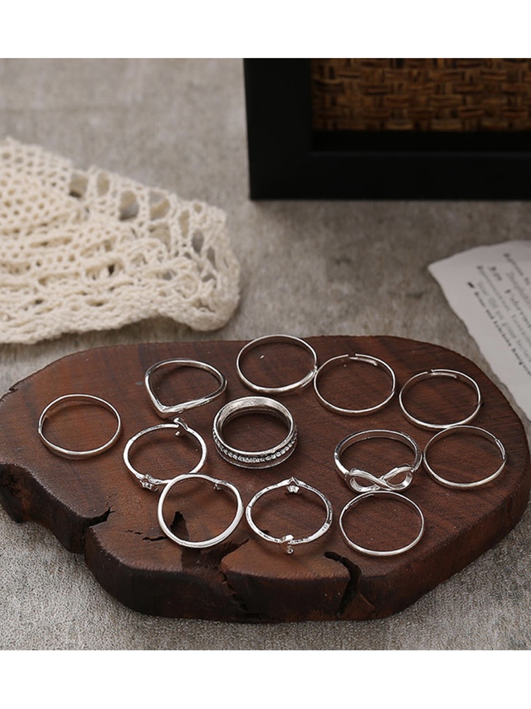 

Vembley Set Of 12 Oxidised Silver-Plated White CZ-Studded Finger Ring