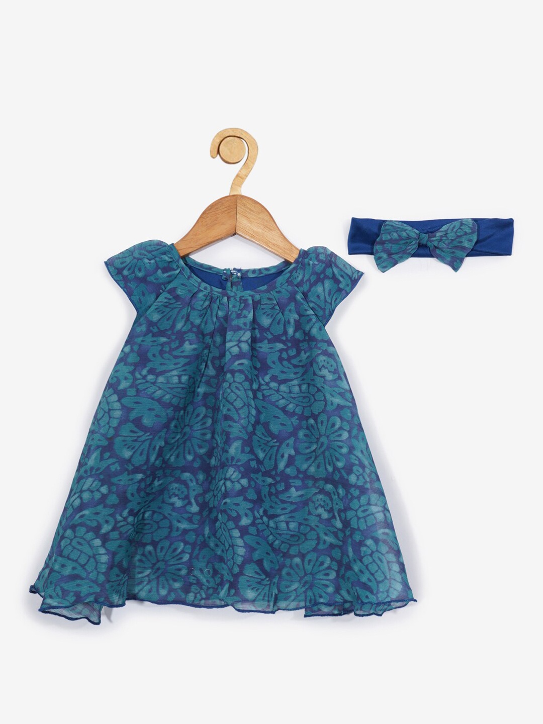 

Creative Kids Blue Floral A-Line Romper Dress with Headband