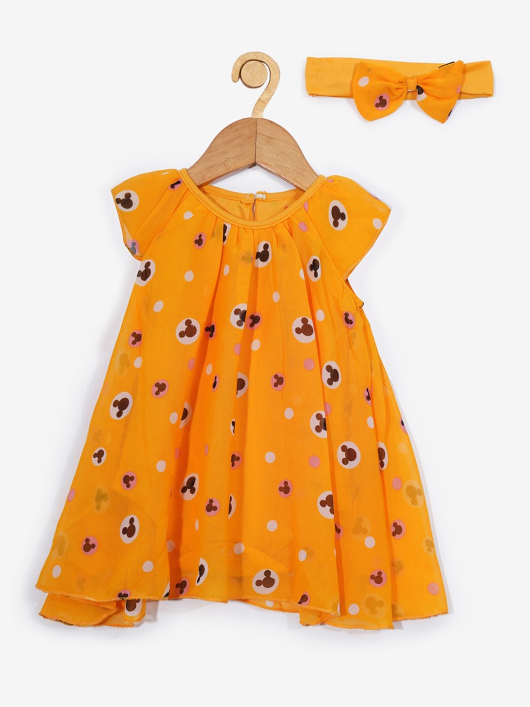 

Creative Kids Yellow A-Line Printed Romper Dress with Headband