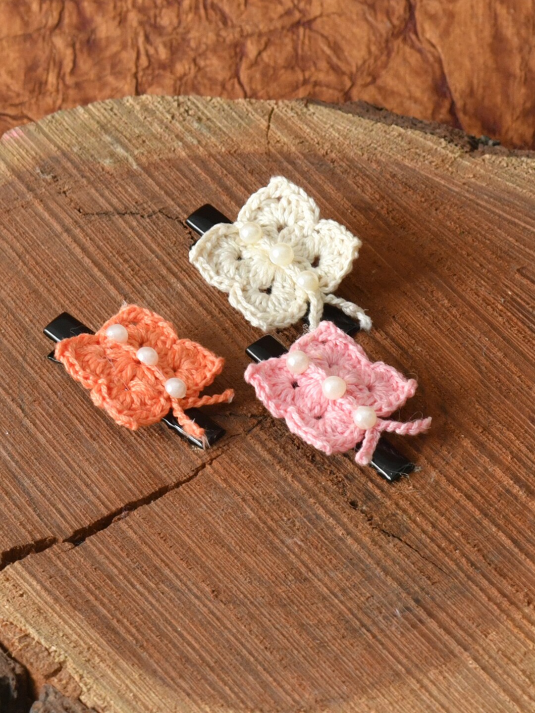 

FUNKRAFTS Girls Orange Pink & Cream-Coloured Set of 3 Alligator Hair Clip