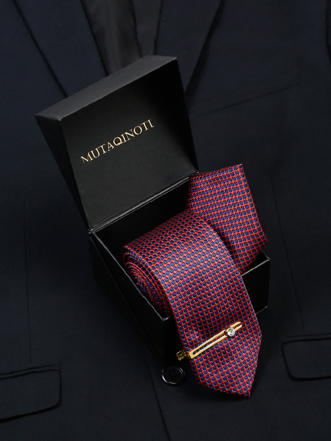 

MUTAQINOTI Men Silk Necktie Accessory Gift Set, Red