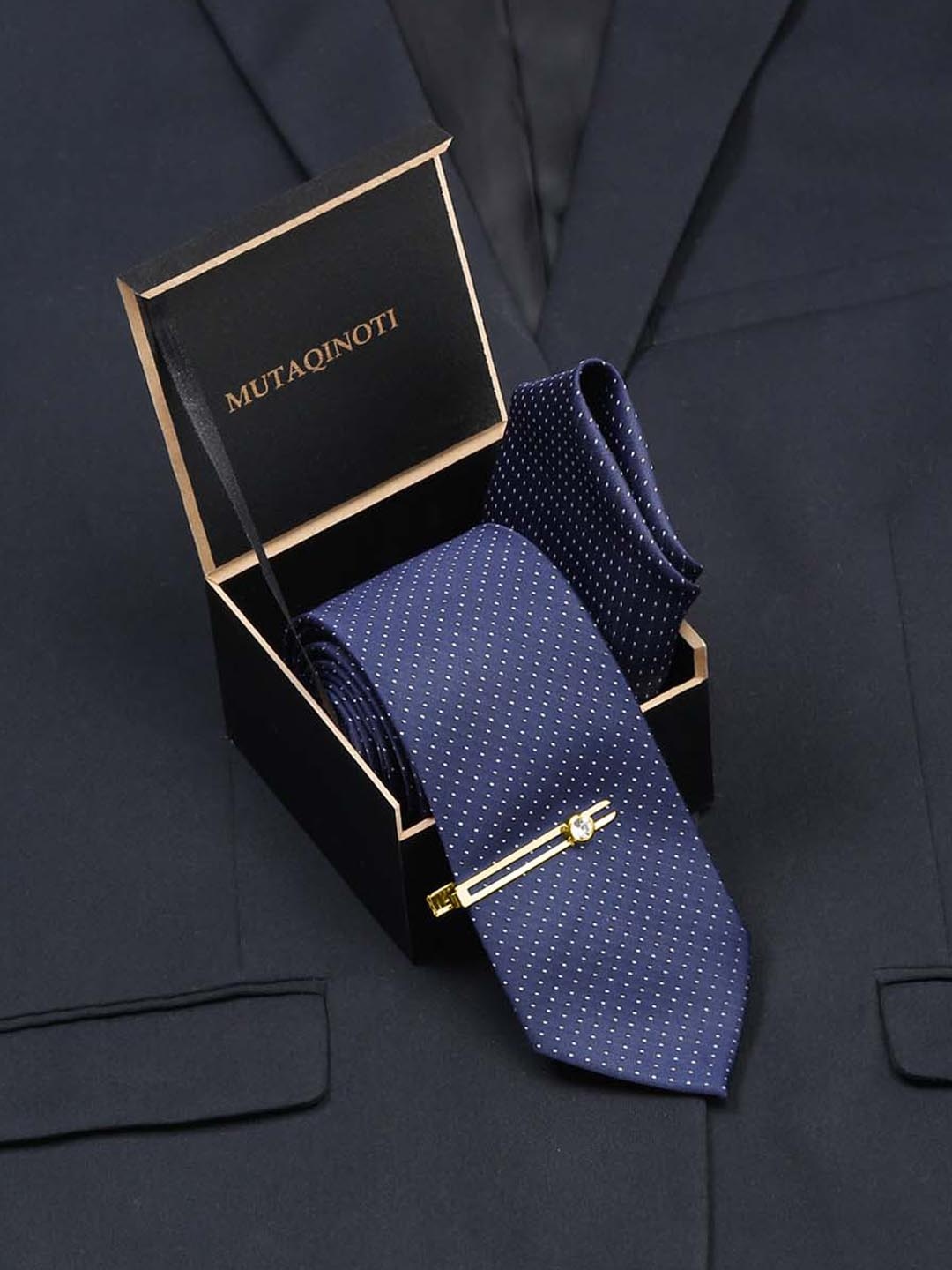 

MUTAQINOTI Men Silk Necktie Accessory Gift Set, Blue