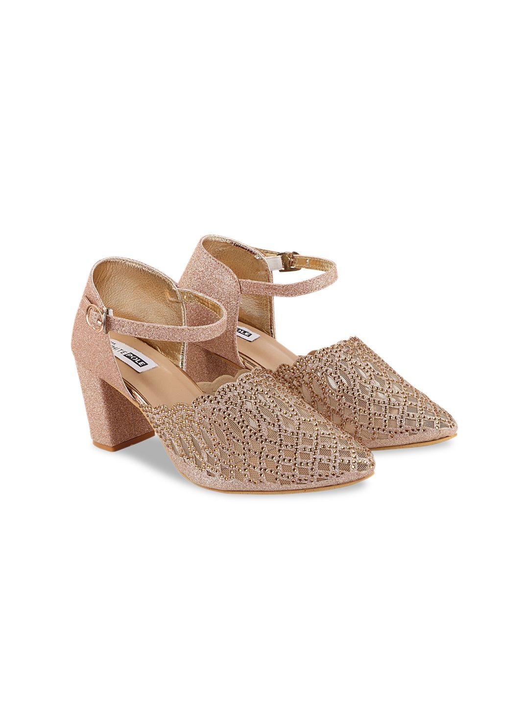 

THE WHITE POLE Women Rose Gold Embellished Block Heels