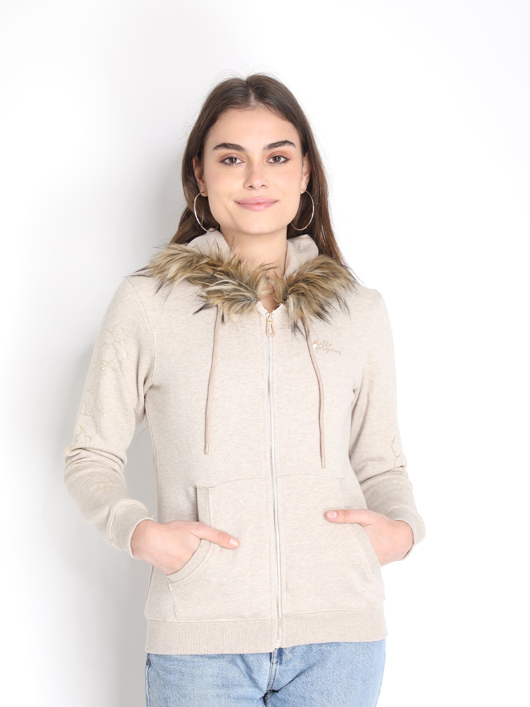 

LURE URBAN Women Khaki Winter Hooded Sweatshirt
